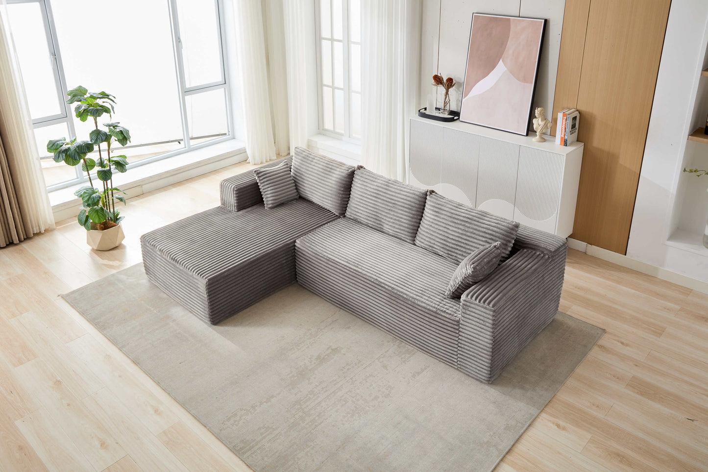 NEW Grey Compression Sectional Couch Boneless L Shape Sofa