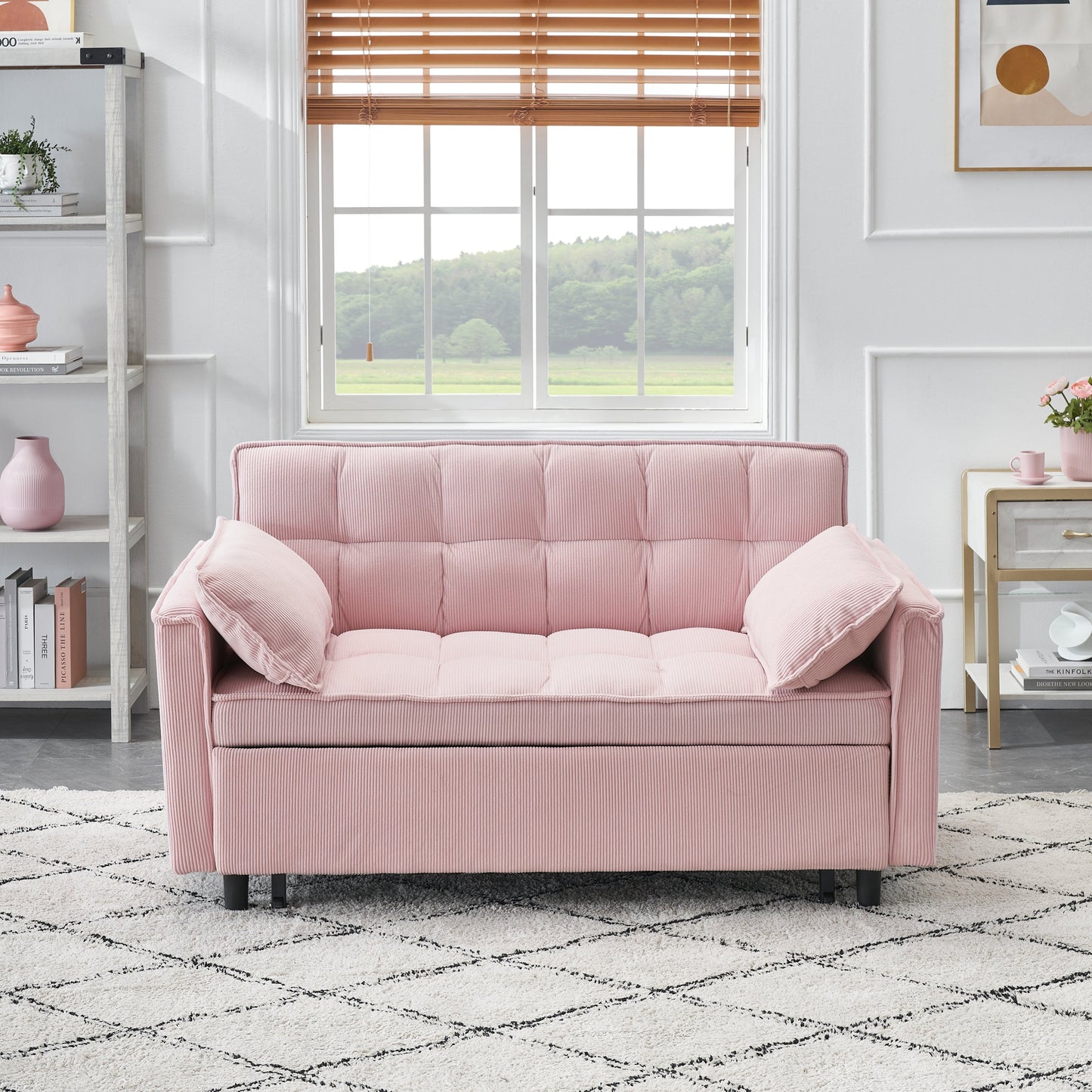 NEW Adult Pink Modern Folding Sofa Single Bed Recliner with Adjustable Back