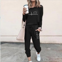 New Women's Long Sleeve Suit Fashion Pullover Top And Pockets Drawstring Long Pants Solid Color Casual Sports Trouser Suit Clothing
