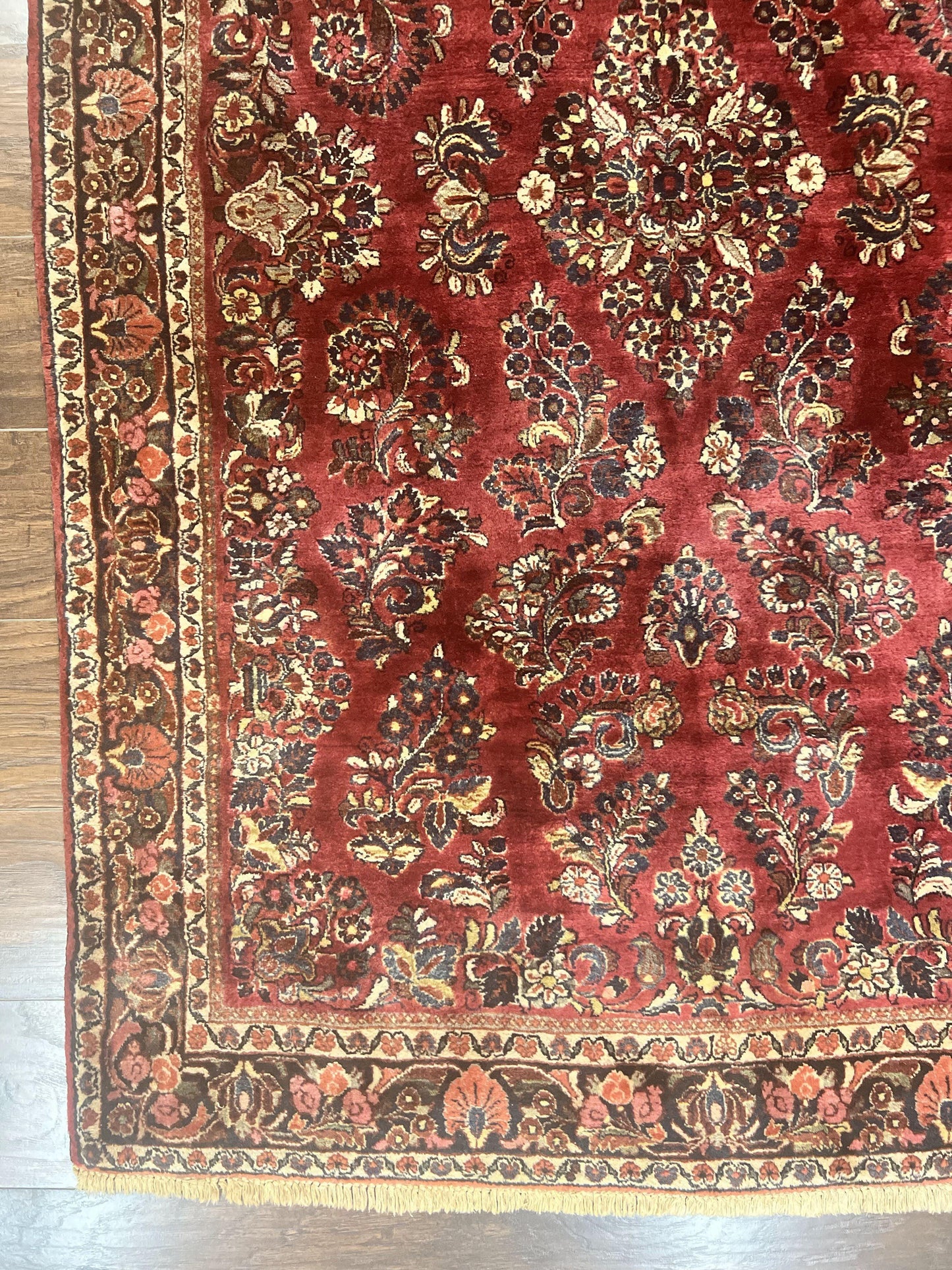 USED Antique Persian Sarouk Rug 4x7, Hand Knotted Wool Red Persian Carpet, Floral
