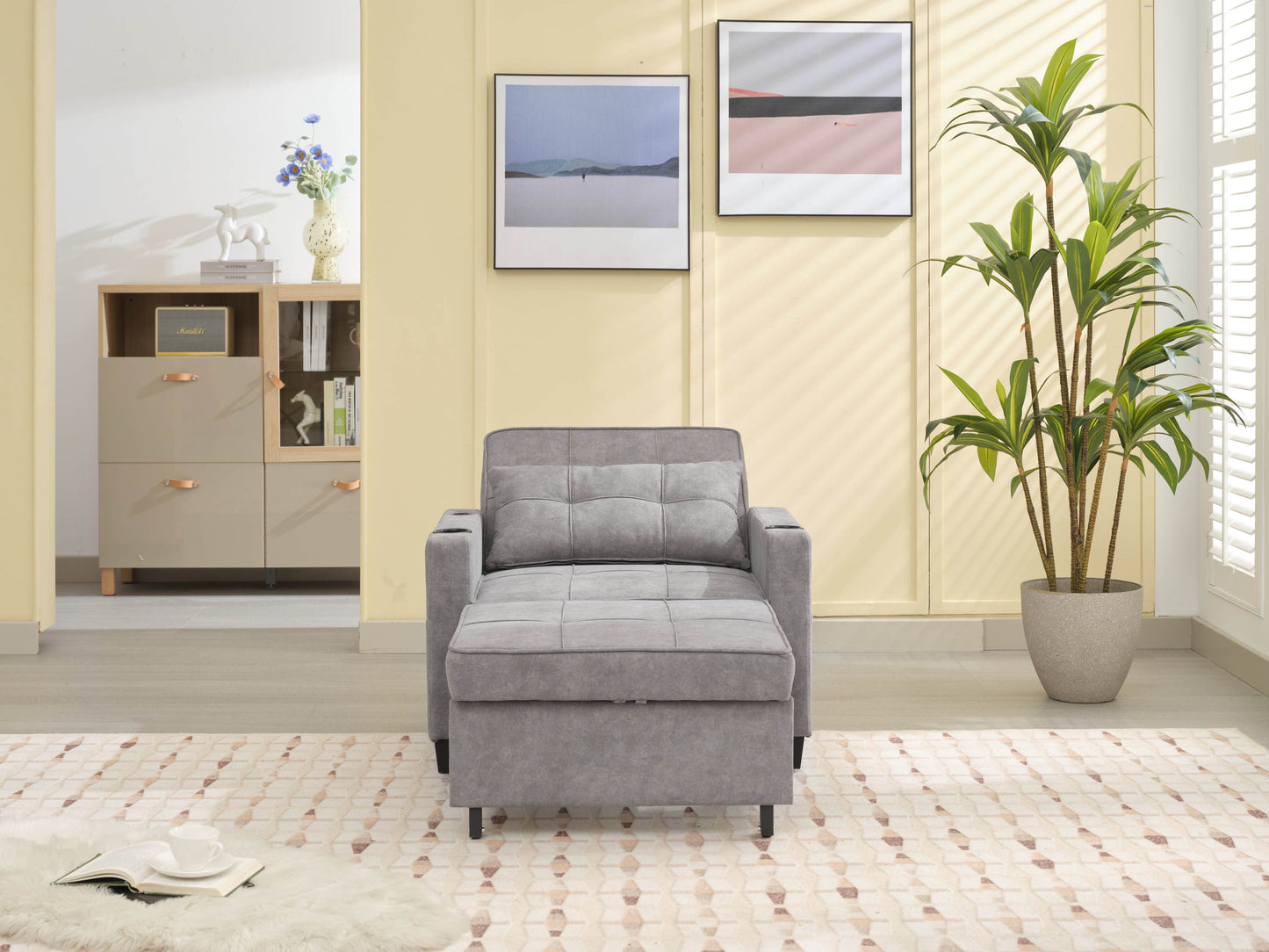 NEW Futon Chair Bed Convertible Chair 3-in-1 Pull Out Sleeper Chair Beds with USB Ports,Wear-resistant and Anti-scratch,  Armchair Bed Sleeper for Living Room (Light Grey Scratch Cloth)