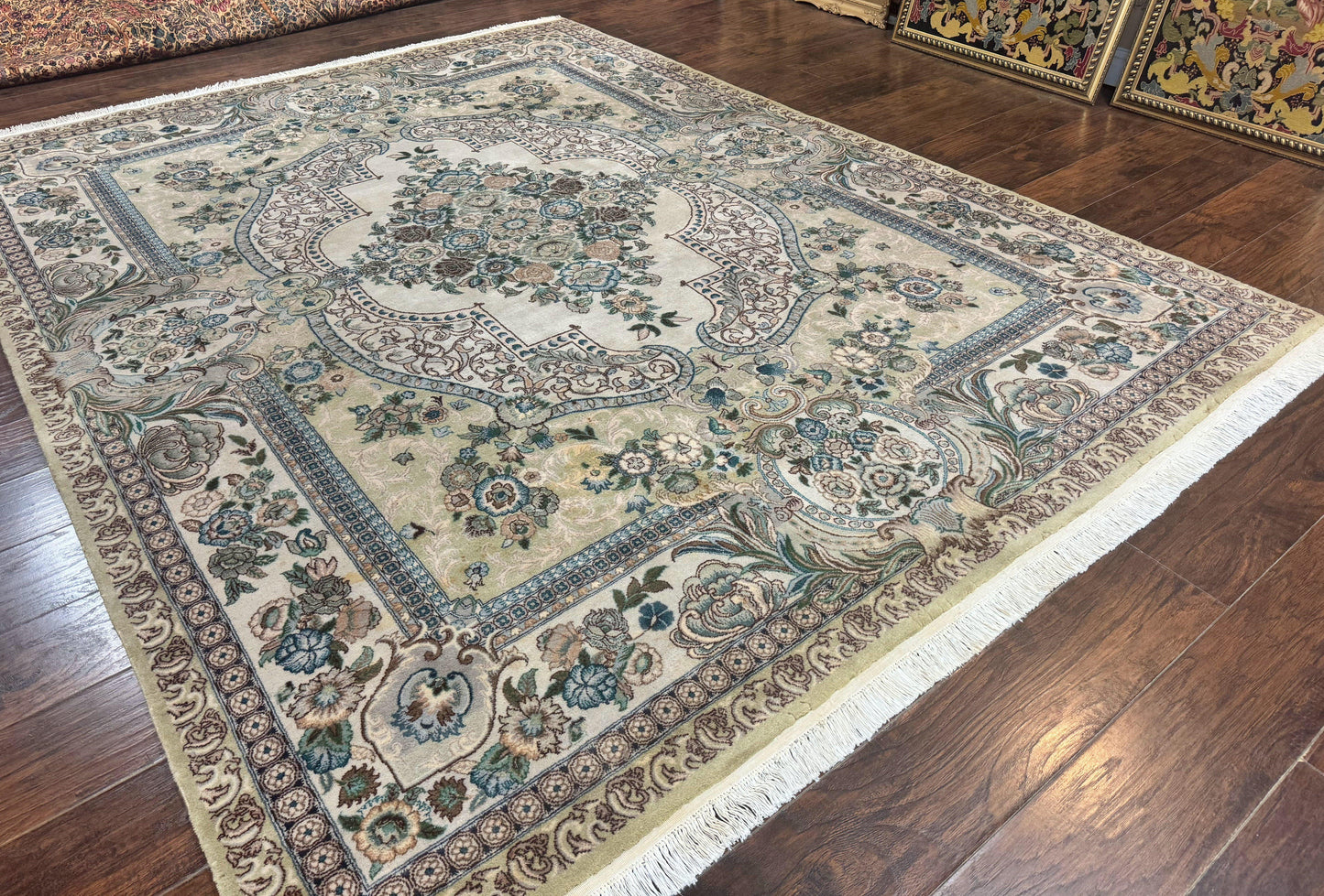 USED Pak Persian Rug 8 x 10.6, Elegant Oriental Carpet, Floral Medallion, Vintage Handmade Wool Rug, FIne 240 KPSI