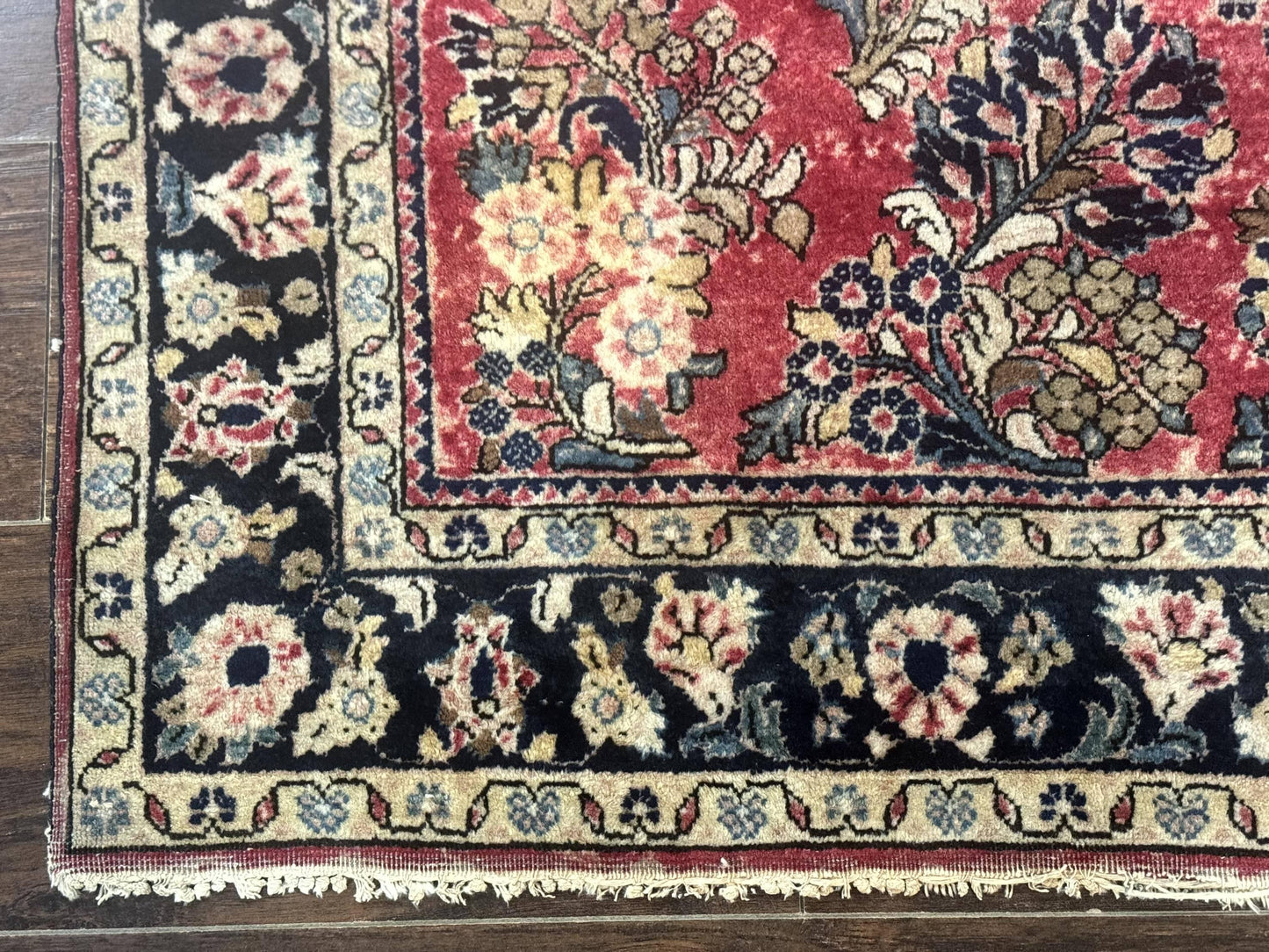 USED Antique Persian Sarouk Rug 4x7, Floral, Red 1920s Persian Wool Carpet
