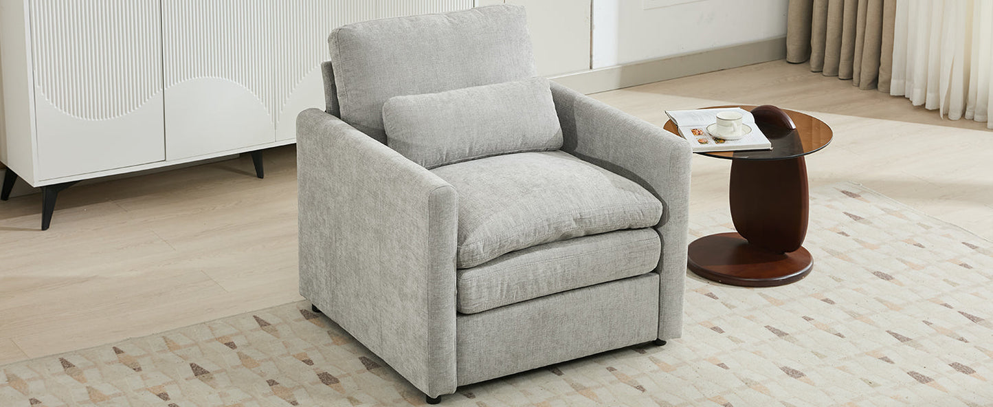NEW Light Grey Chenille Cozy Upholstered Oversized Comfy Cloud Double Cushion Single Armchair Sofa