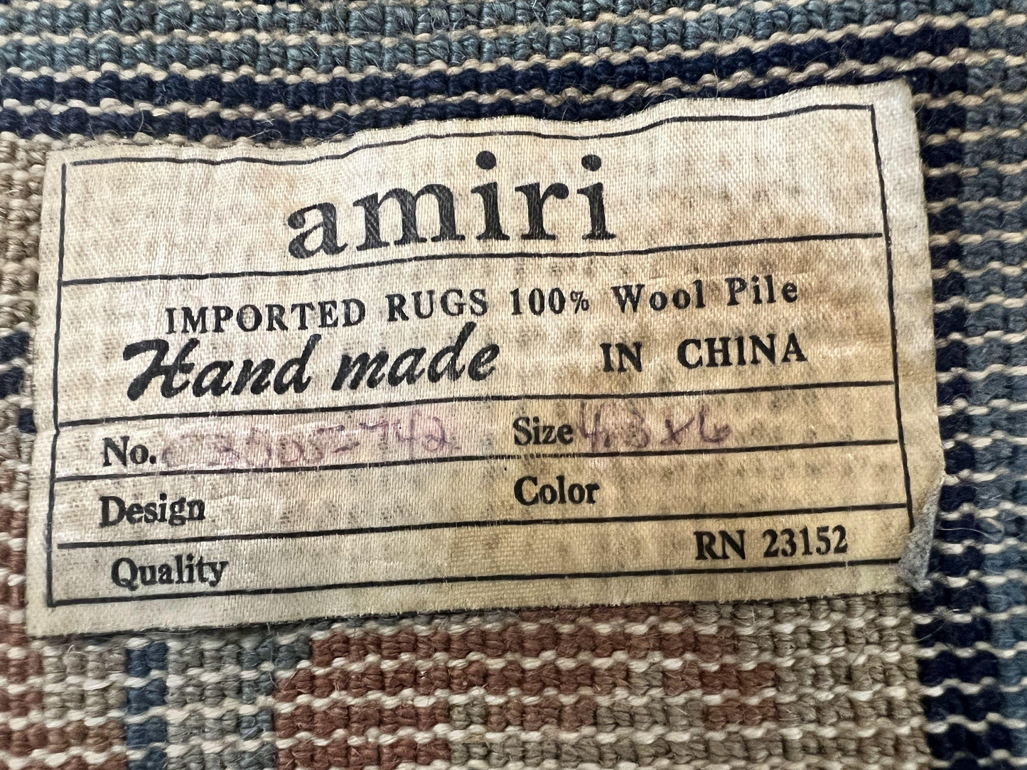 USED Chinese Peking Rug 4x6, Wool Hand Knotted Handmade Vintage Semi Antique Carpet, Semi Open Field, Light Peach & Navy Blue, Art Deco Rug