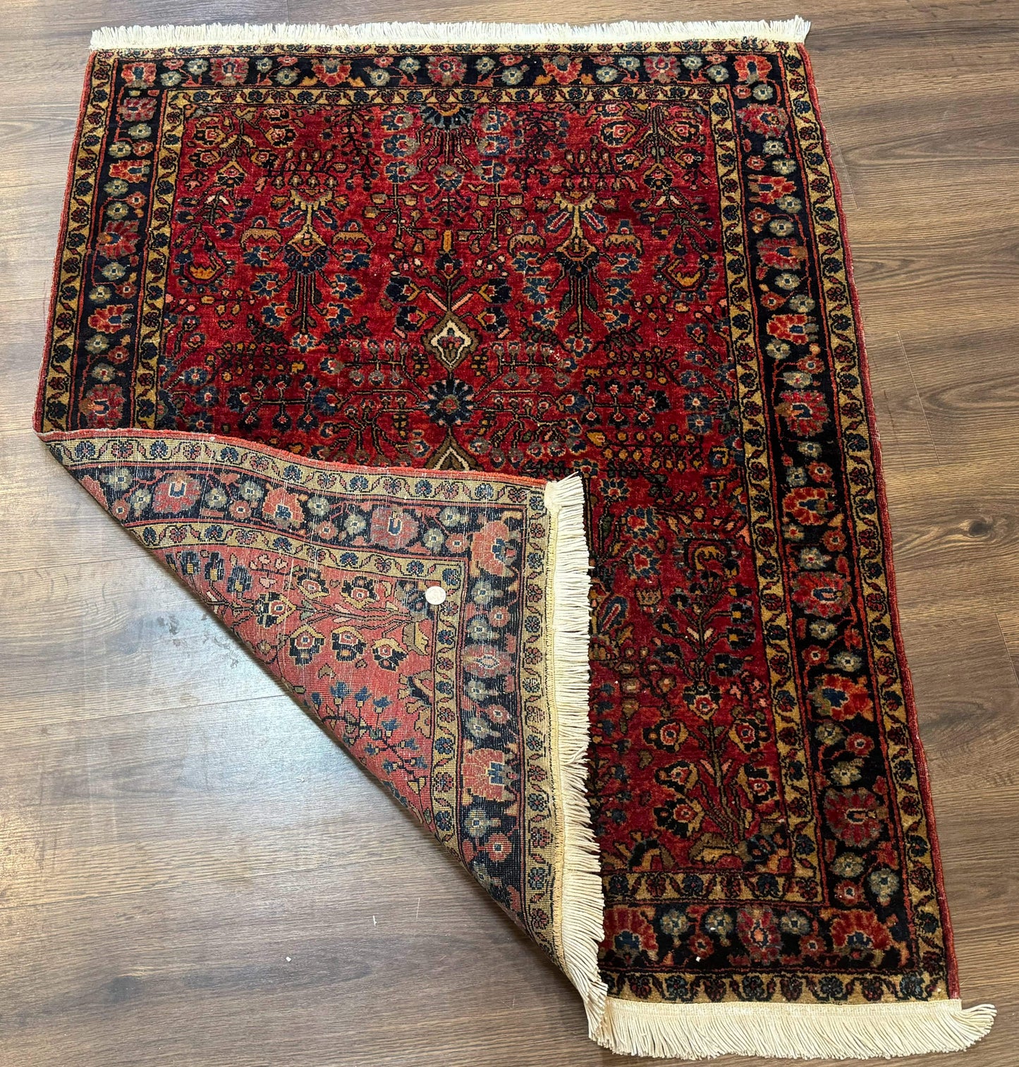 USED Antique Persian Sarouk Rug 3x4, Red, Floral, 1920s Wool Rug