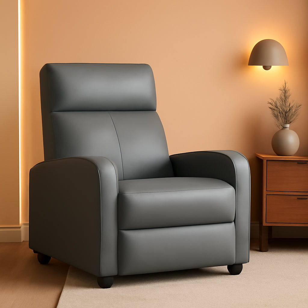 NEW Gray PU Leather Recliner Chair With Lumbar Support