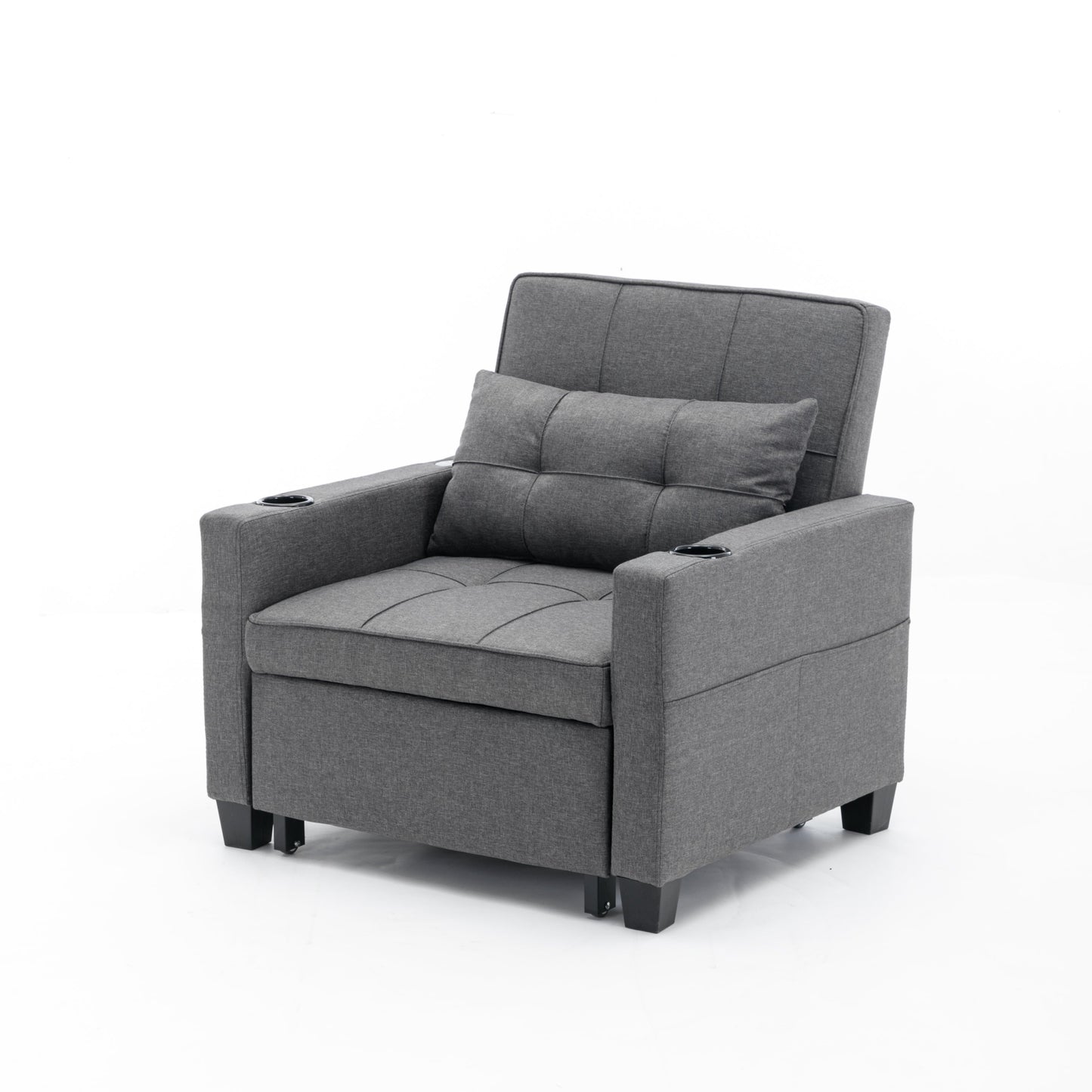 NEW Dark Grey Linen Futon Bed Convertible Chair 3-in-1 Pull Out Sleeper