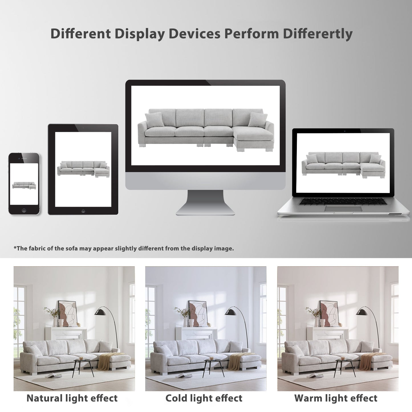 NEW Chenille Fabric Light Gray Modern Oversized L-Shaped Sectional Sofa with Chaise and Pillows