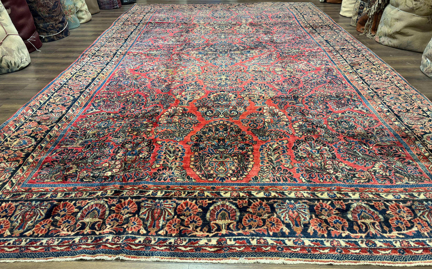 USED Palace Size Persian Sarouk Rug 10x16, Rare Size, Red, Large Antique Persian Carpet