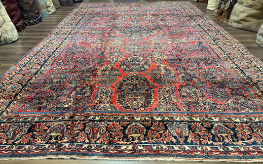 USED Palace Size Persian Sarouk Rug 10x16, Rare Size, Red, Large Antique Persian Carpet