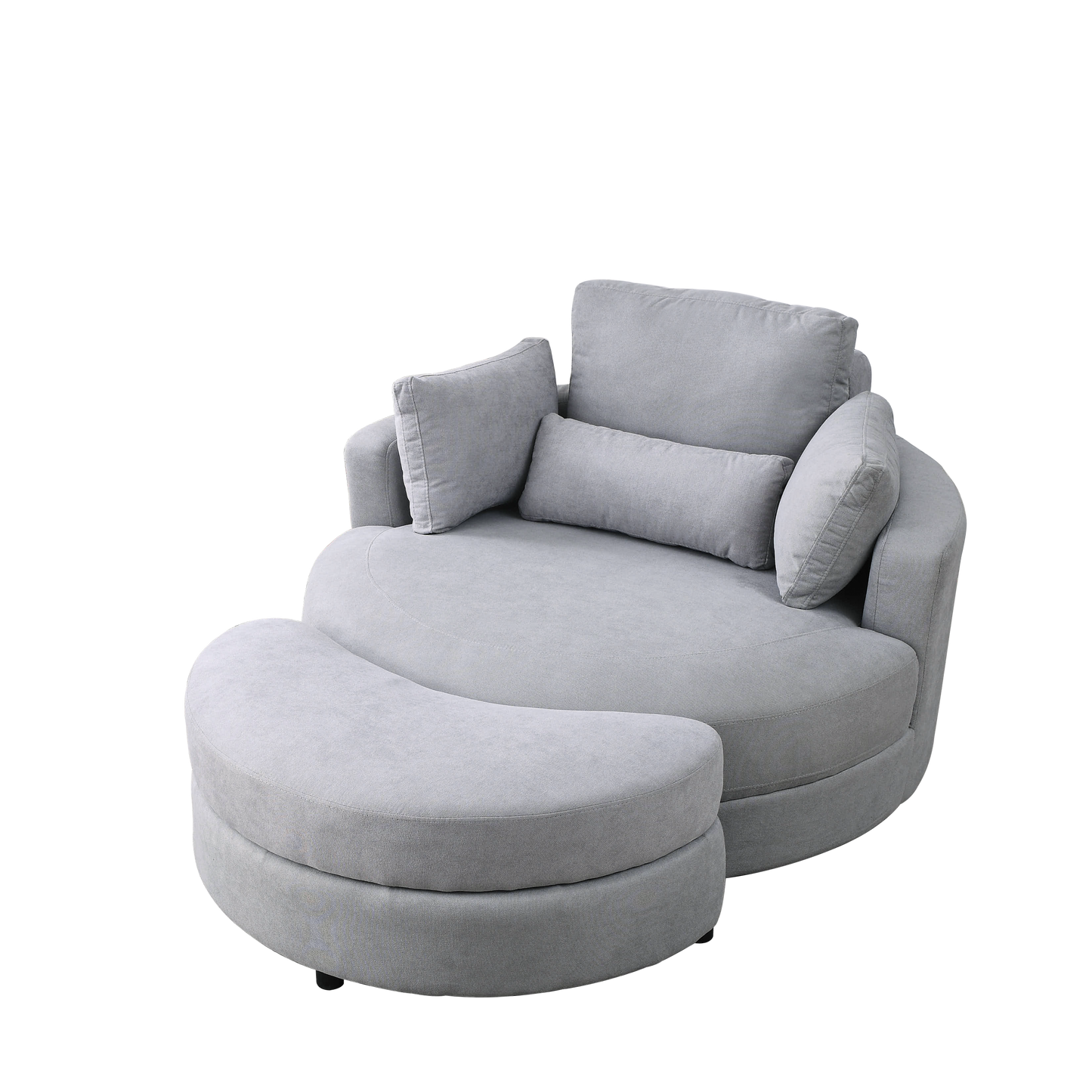 NEW We Like Swivel Accent Barrel Modern Grey Sofa Lounge Club Big Round Chair with Storage Ottoman Linen Fabric with Pillows