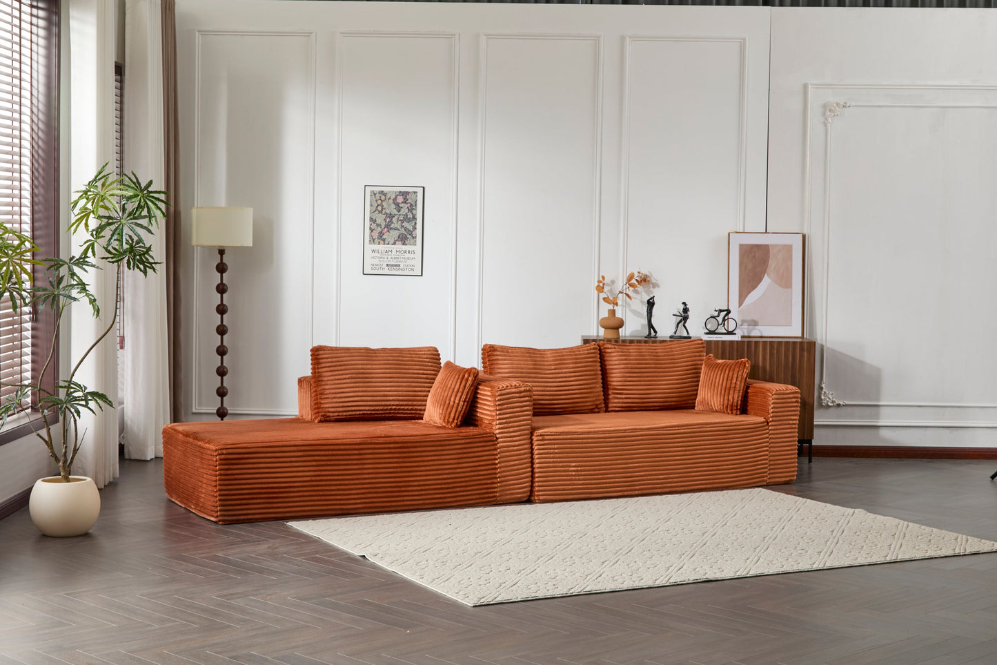 NEW Compression Sectional Couch with Comfy Chaise, Boneless L Shape Sofa with Deep Seat, Minimalist Modular Couches Sleeper for Living Room Bedroom Apartment Lounge,corduroy,Brown