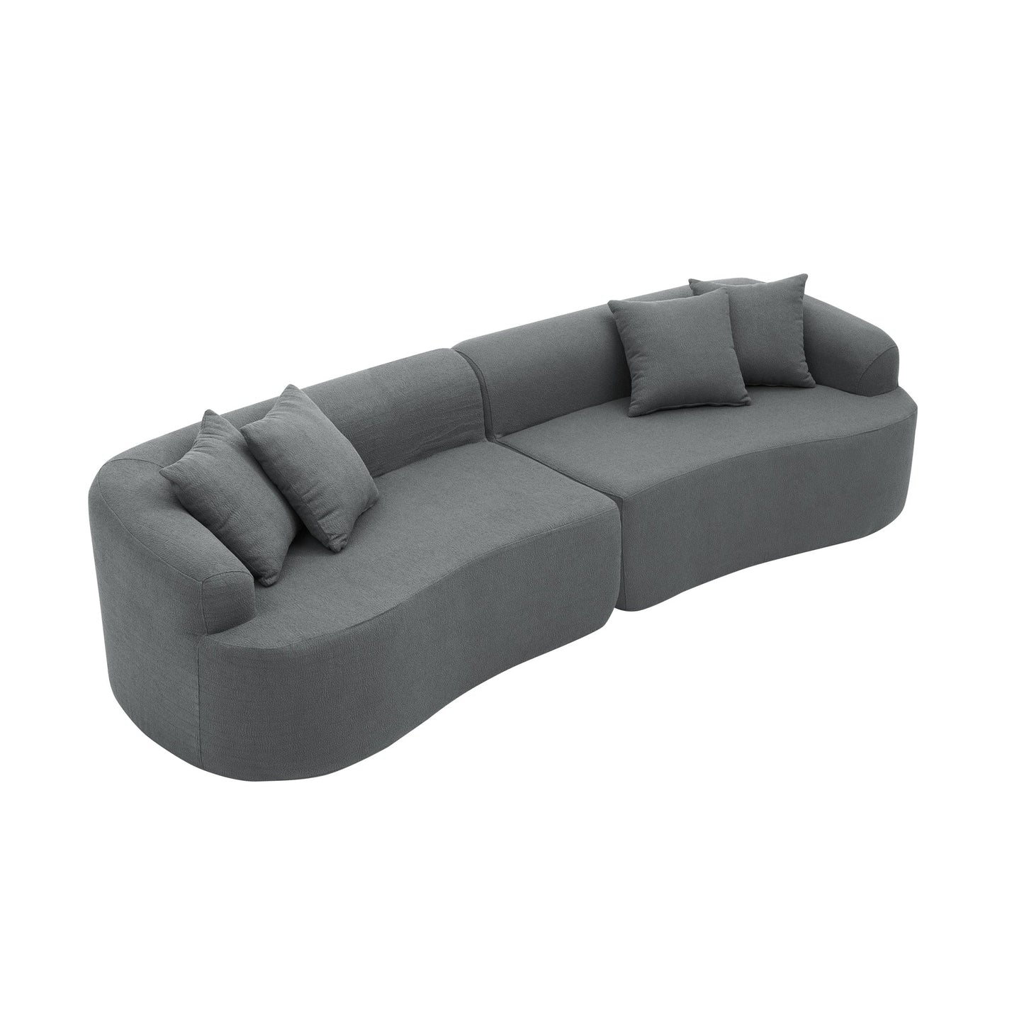 NEW Curved Modular Sectional Sofa in Lamb's Wool Fabric, Modern Minimalist Style, Compressed (No Assembly Required), Comfy for Living Room & Bedroom - Gray