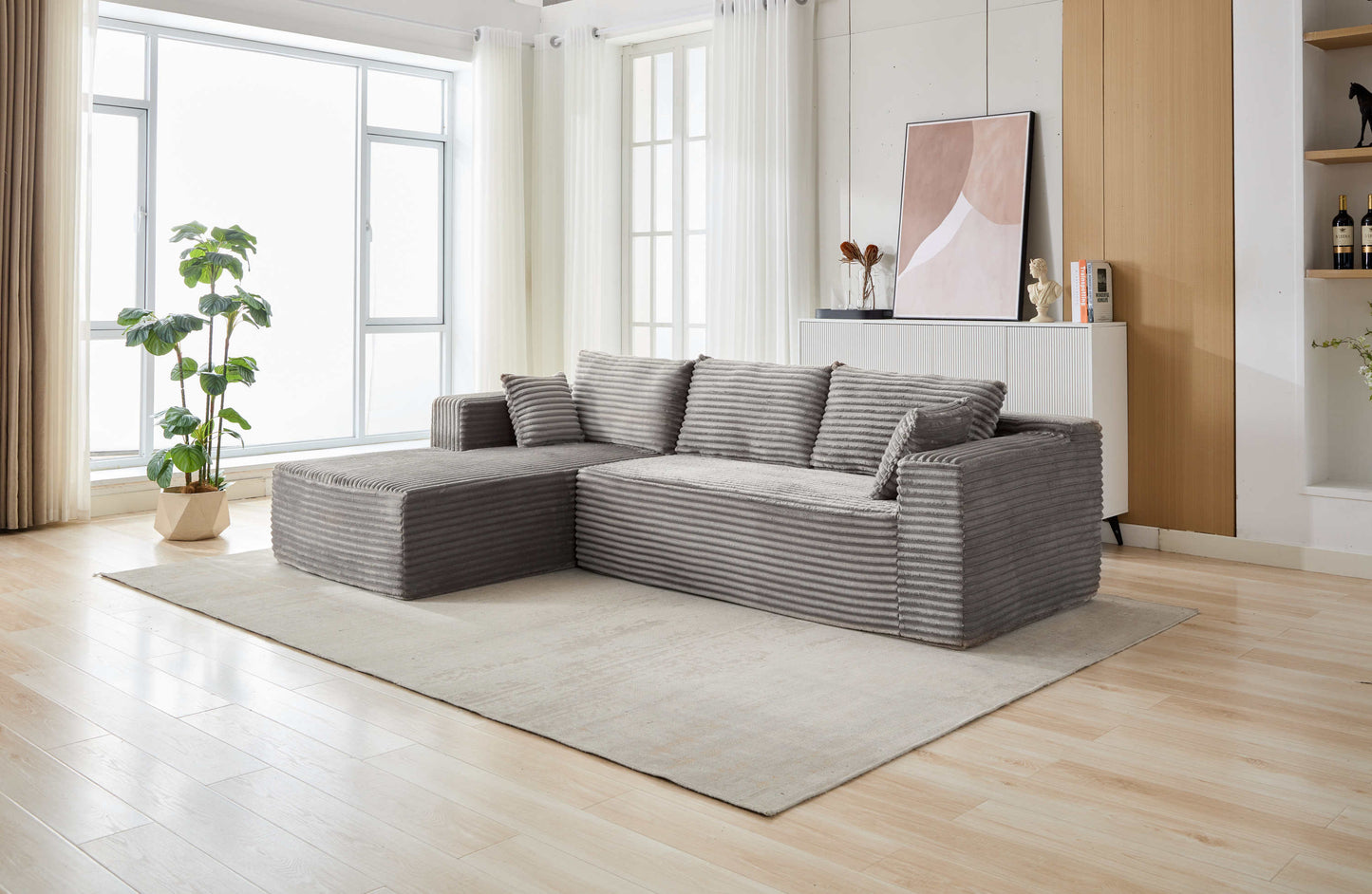 NEW Grey Compression Sectional Couch Boneless L Shape Sofa