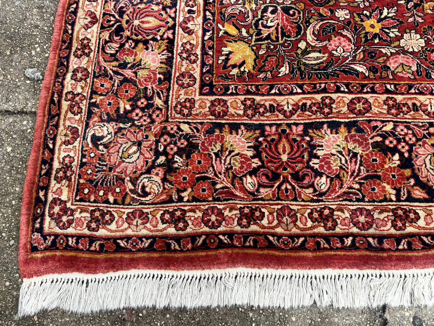 USED Large Antique Persian Sarouk Rug 11x18, Red, Floral Allover, Palace Size Wool Handmade Carpet