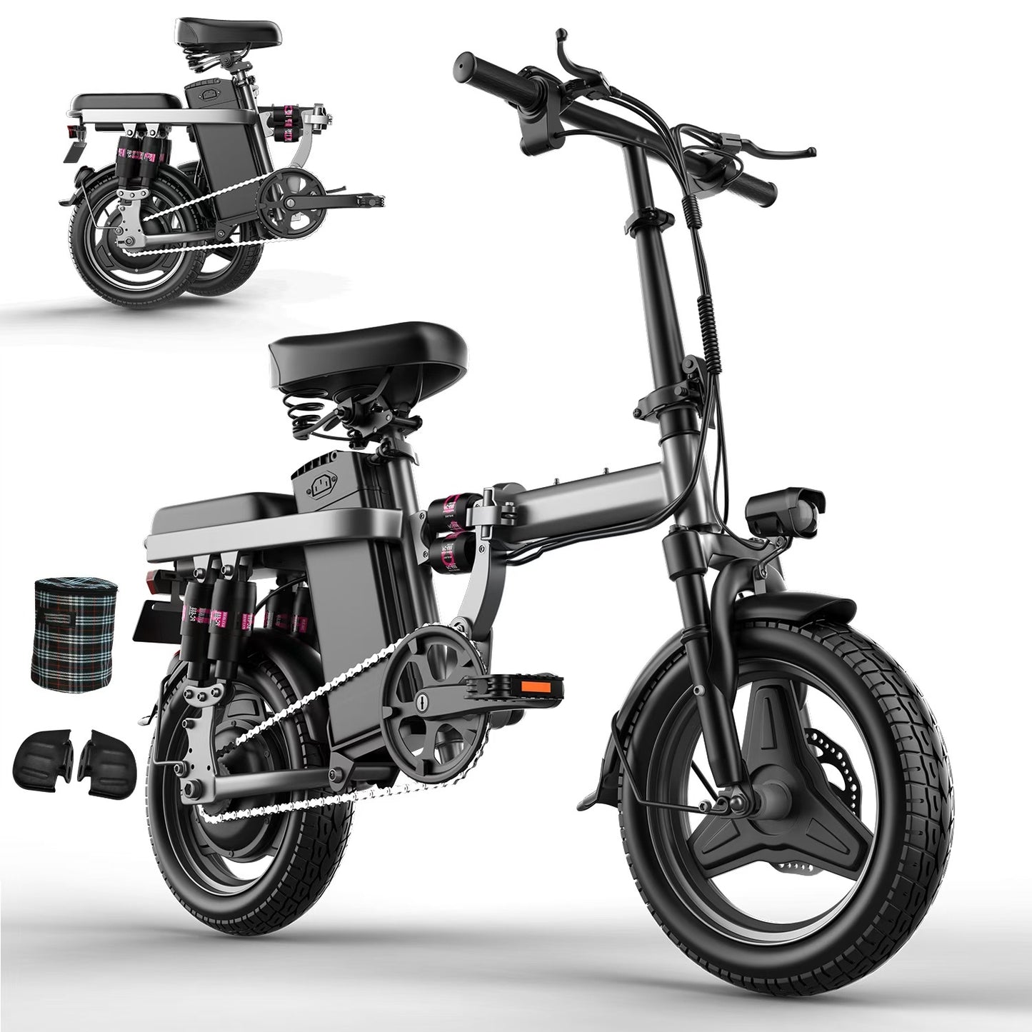 NEW ASKGO Adult Men Women E-Bike 48V 15AH Removable Battery 25MPH 500W Brushless Motor, Lightweight 14'' Tire LCD Display Electric Bike Bicycle