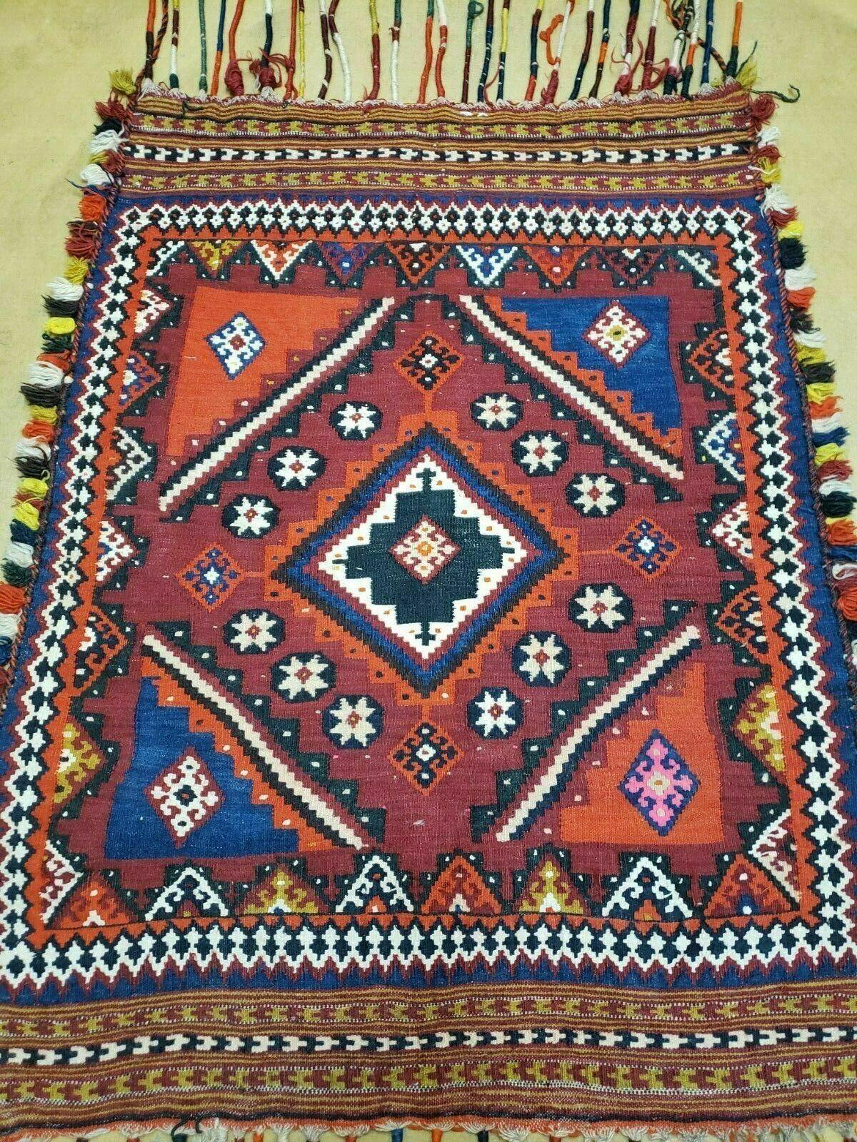 USED 3' X 4' Antique Handmade Turkish Wool Kilim Rug Decorative Seat Cover