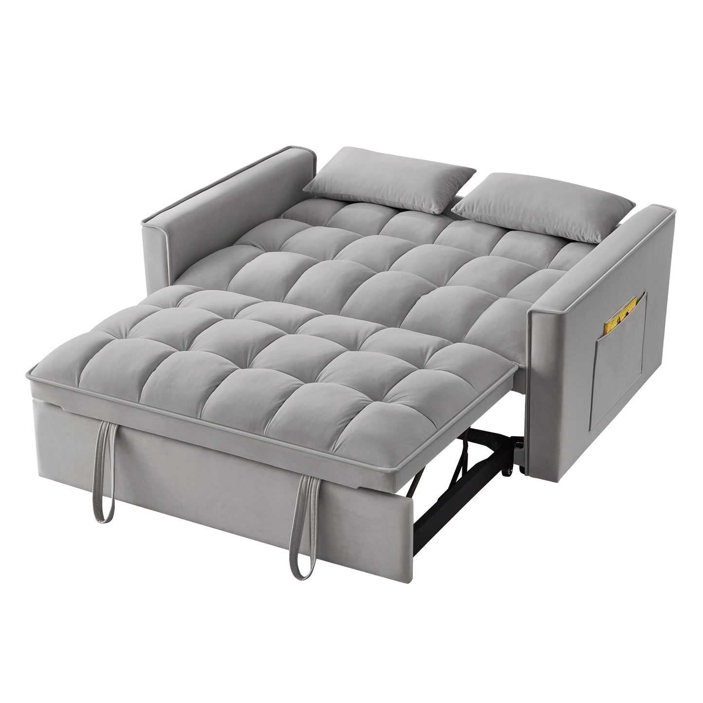 NEW 4 in1 Loveseat Sofa Bed with Armrests & Storage Pockets, Multi-Function Tufted Pull-out Sofa Bed with Adjustable Backrest and Pillows, Convertible Loveseat Sofa Couch, Gray