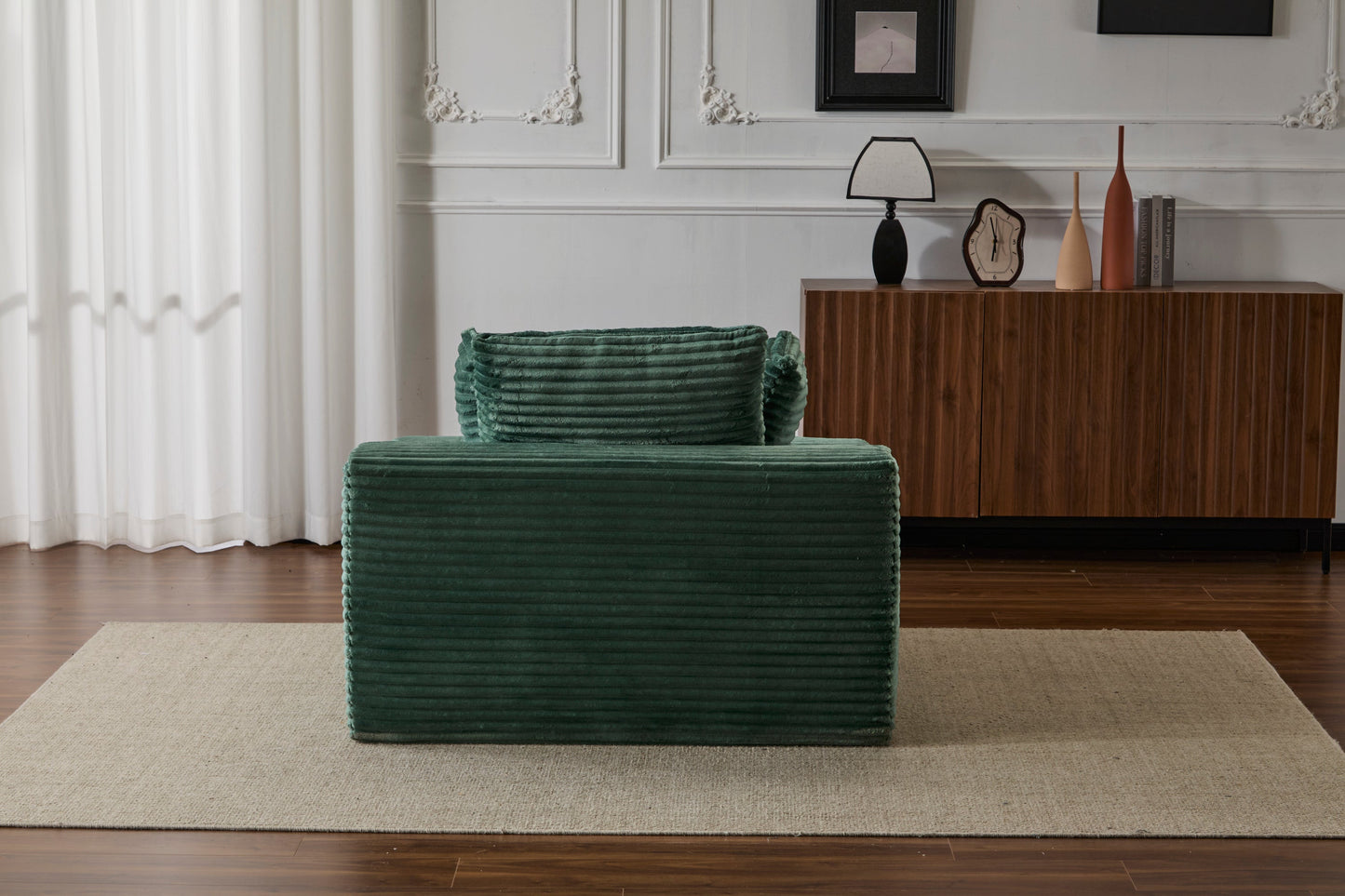 NEW Oversized Chaise Lounge Chair Cozy Cloud Couch Modern Plush Green Corduroy Upholstered Sleeper Sofa Daybed with 3 Throw Pillows and Wide Armrest