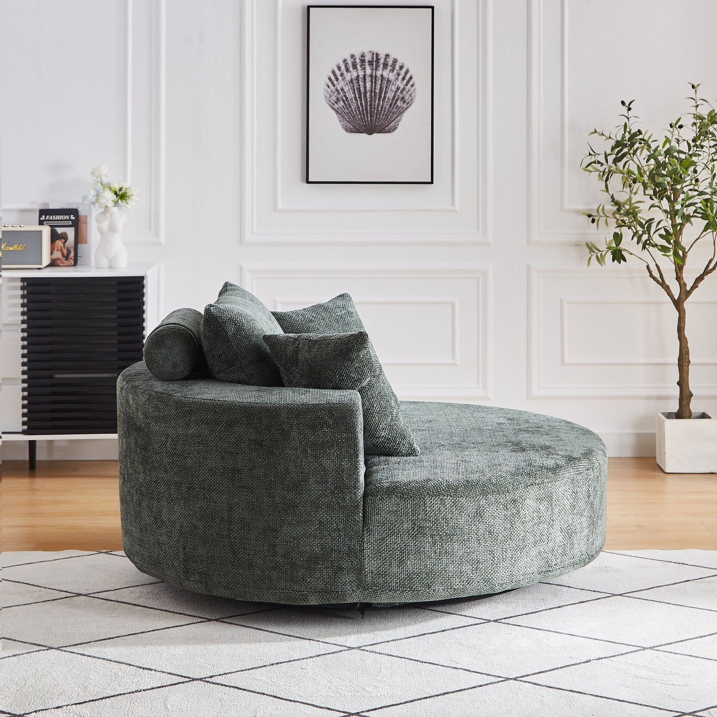 NEW 55''L Chenille Foam Single Swivel Chair, Fluffy Modern Sleeper, 360 Degree Swivel Chair for Living Room, Bedroom, Lounge and Projection Room