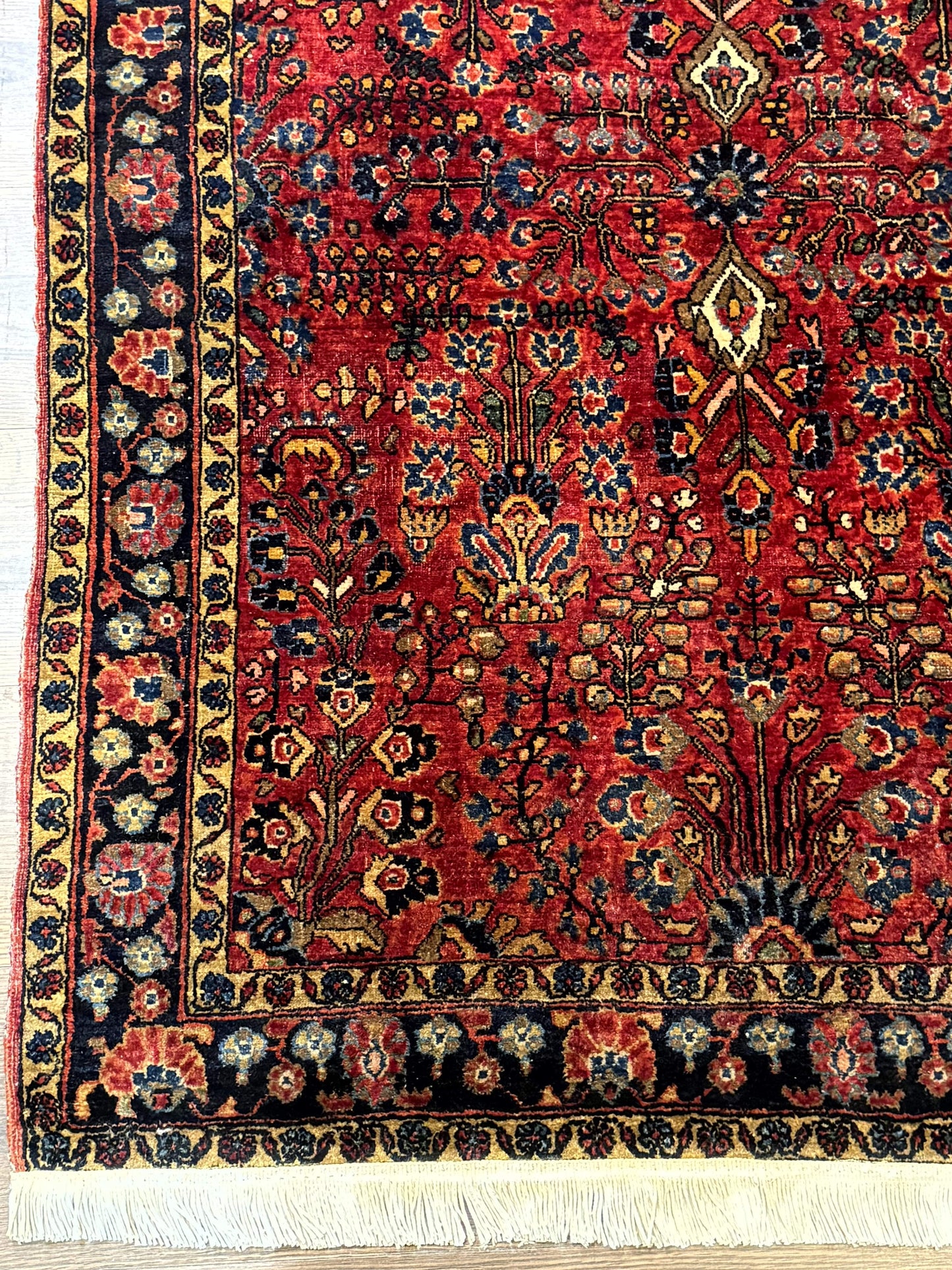 USED Antique Persian Sarouk Rug 3x4, Red, Floral, 1920s Wool Rug