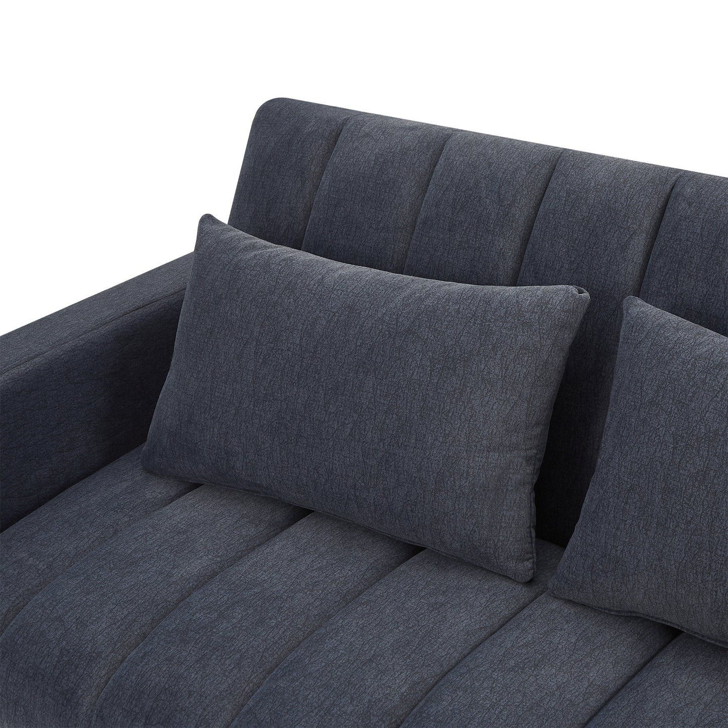 NEW Convertible Sofa Bed Loveseat with USB Ports, Side Pockets, Cup Holders, and Phone Holder in Blue Grey Bella Fabric, 55.9'