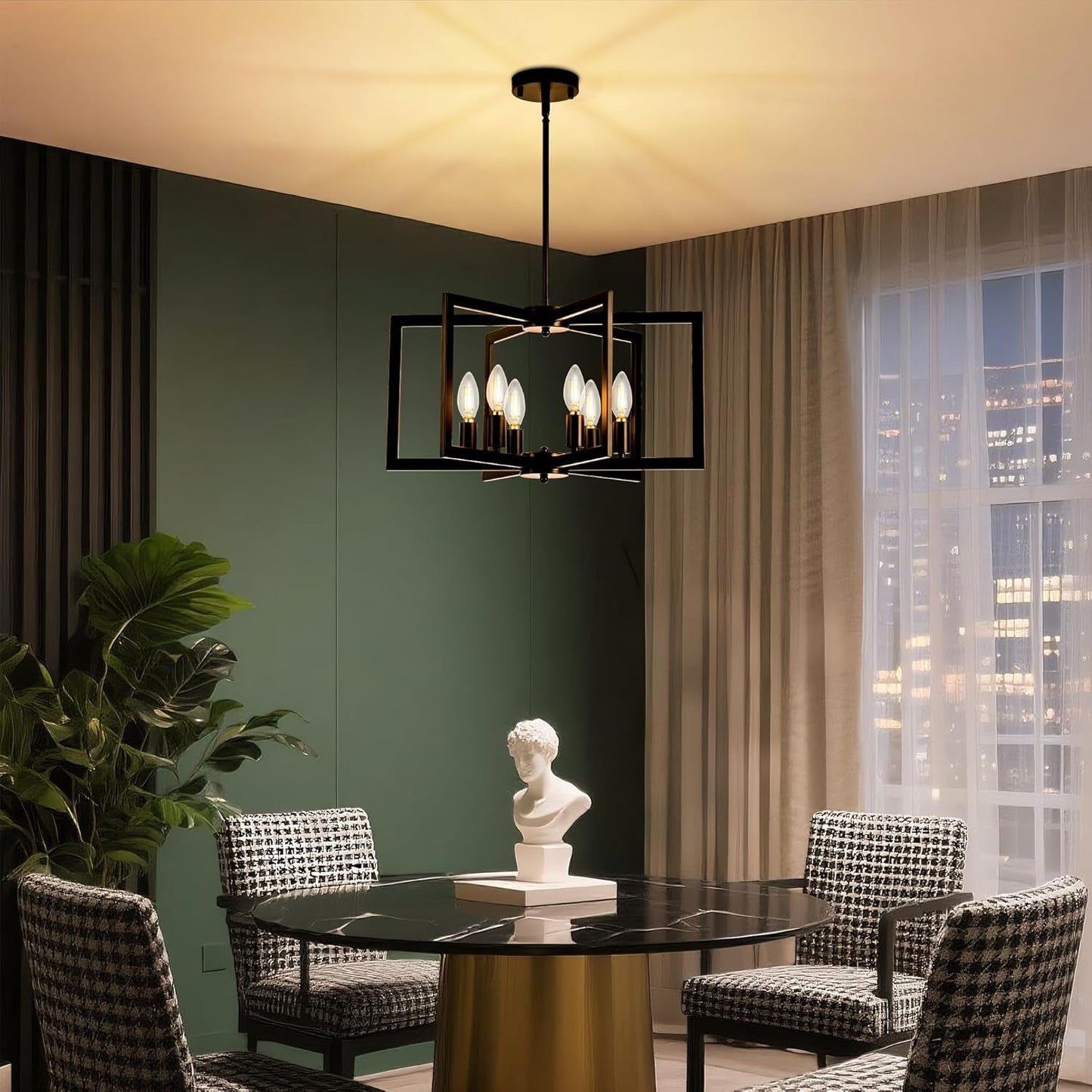 NEW Black 6 Light Adjustable Pendant Chandelier For Dining Room