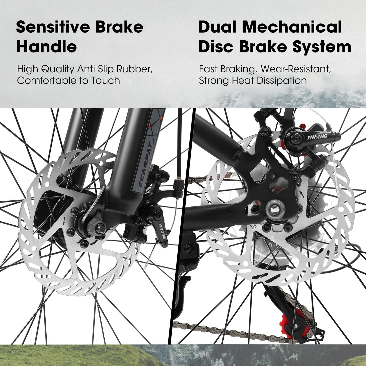 NEW A24301 24 Inch Mountain Bike for Teenagers, High Carbon Steel Frame, Disc Brakes, Durable Design, Brown Edge Tires, Ideal for School Commuting