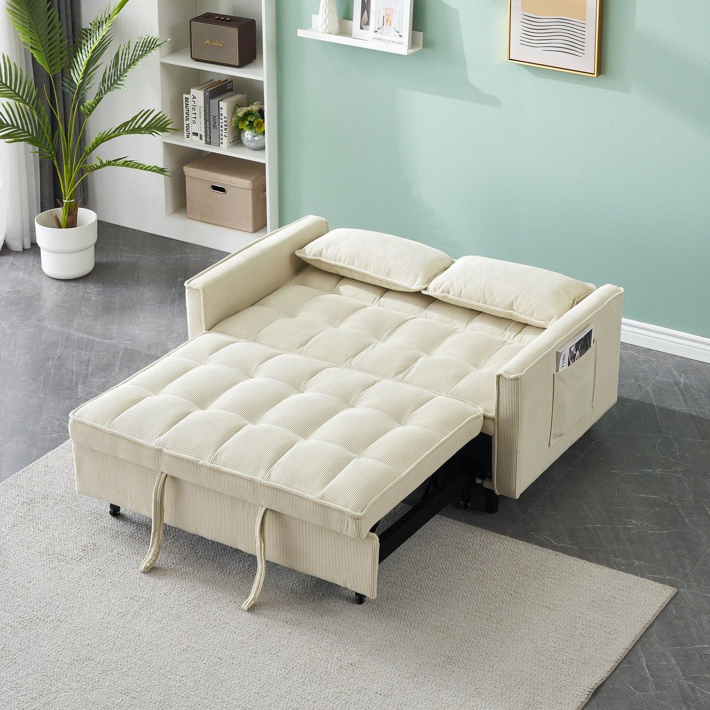 NEW 54.30-inch double Upholstered broaching machine, plank support, Upholstered frame broaching machine, Twin bed, beige