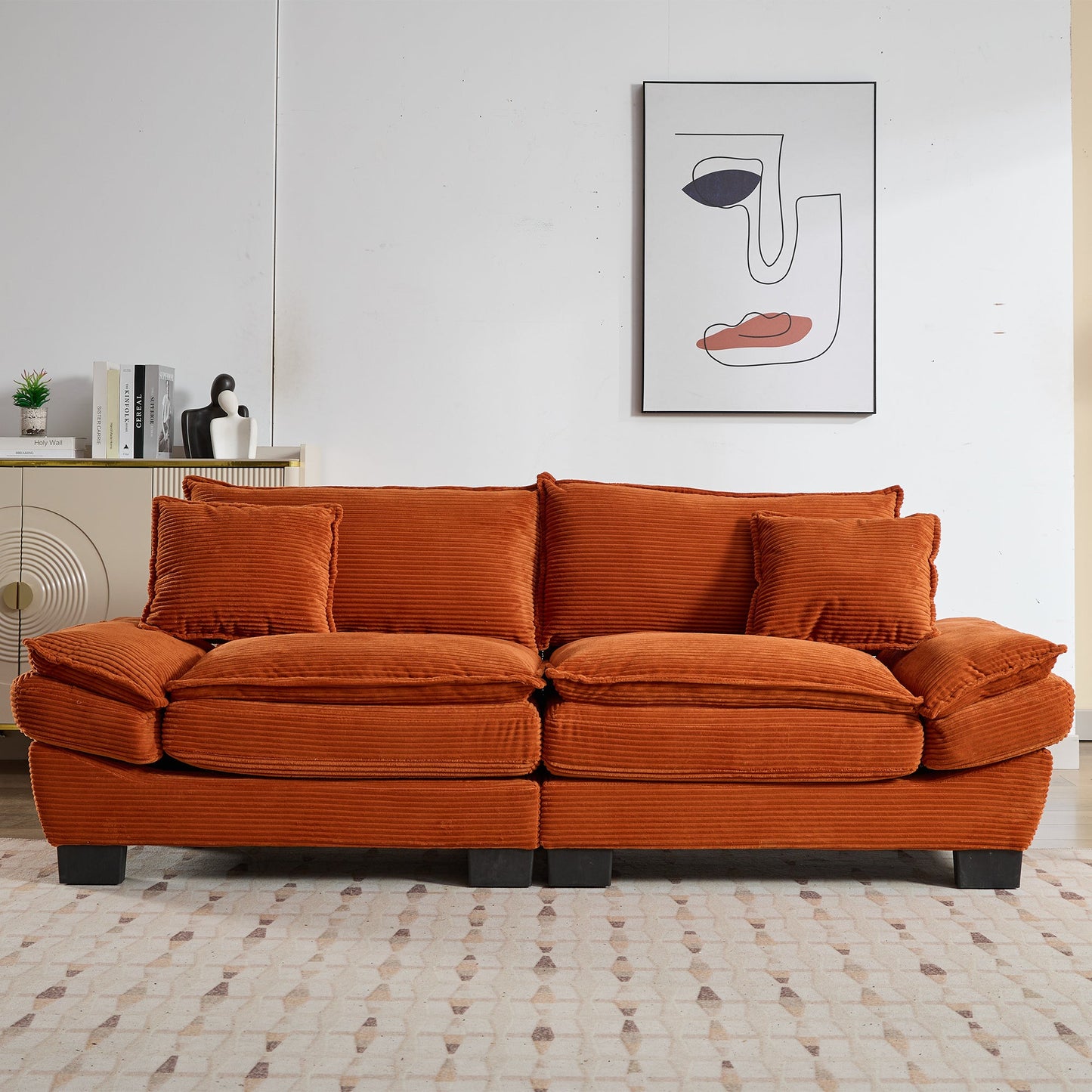 NEW Corduroy Sofa Sleeper Couch Loveseat Sofa with Pillows Comfy Upholstered Deep Seat Sofa for Bedroom,Living Room,Apartment,Office,Dorm-Orange Corduroy