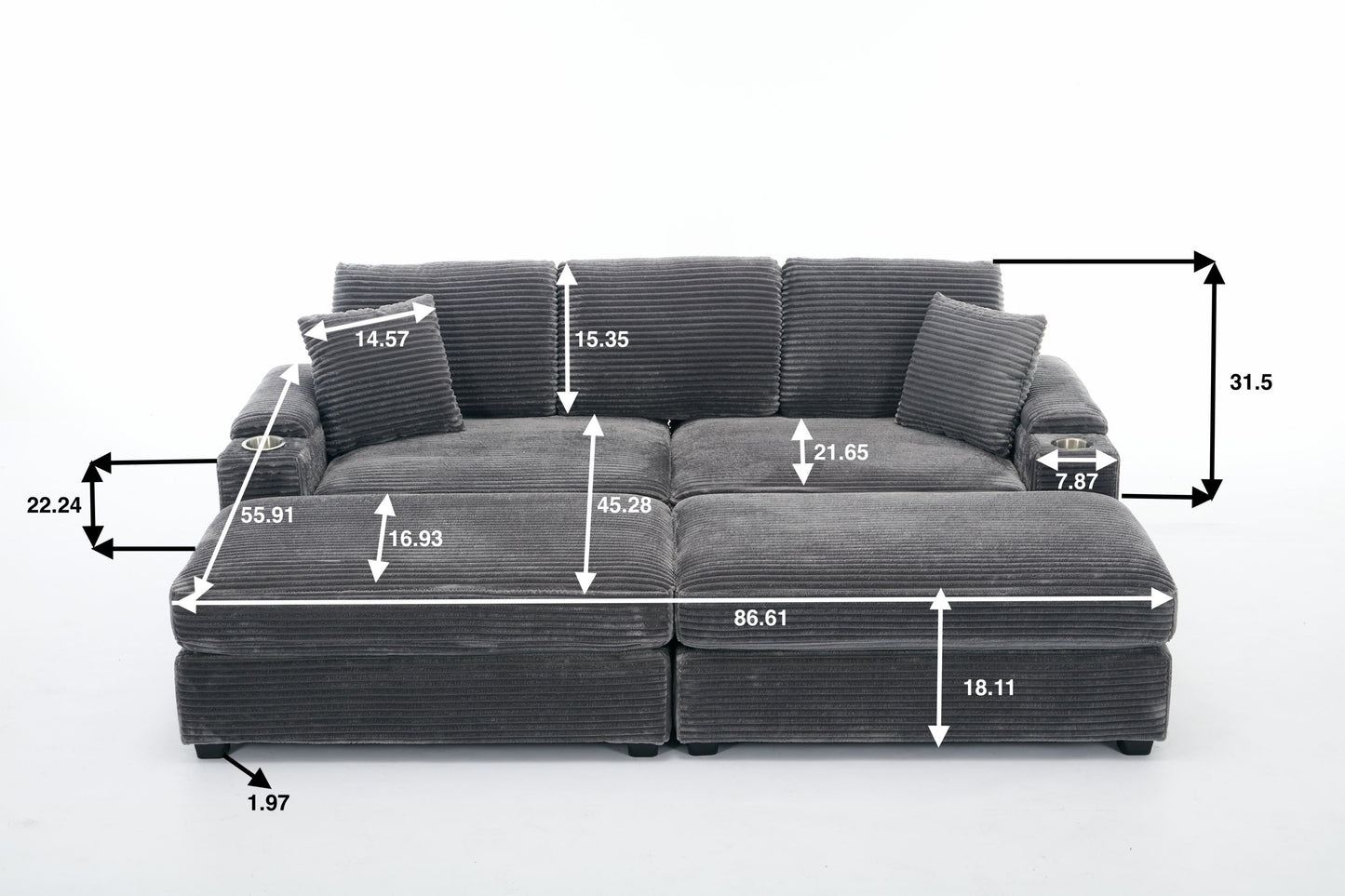 NEW Combination Modular Convertible Sectional Sofa Bed Set with Armrest Storage Stainless Steel Cup Holder USB