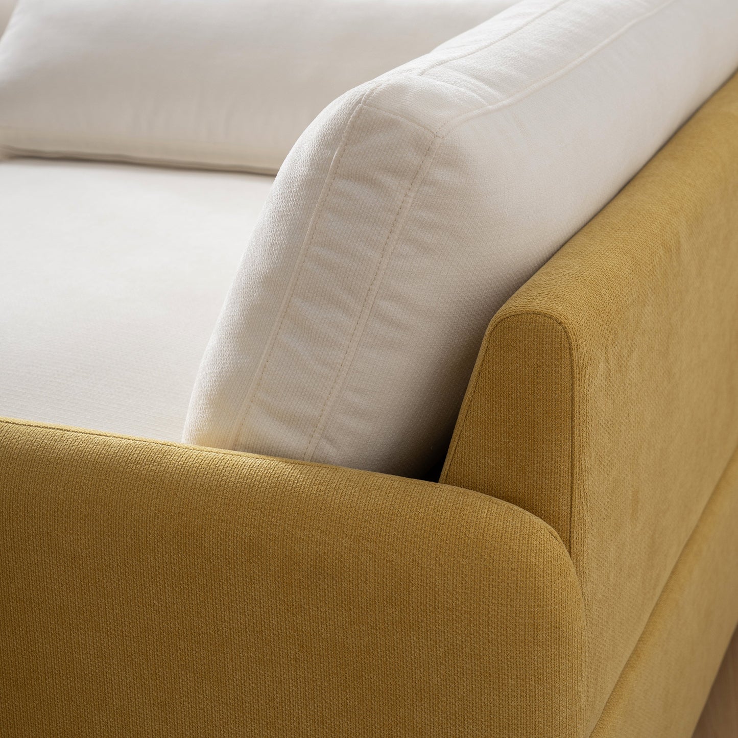 NEW Modern Oversized Chenille Armchair with Color Blocking and Pillows, 50*43' in Cream and Yellow