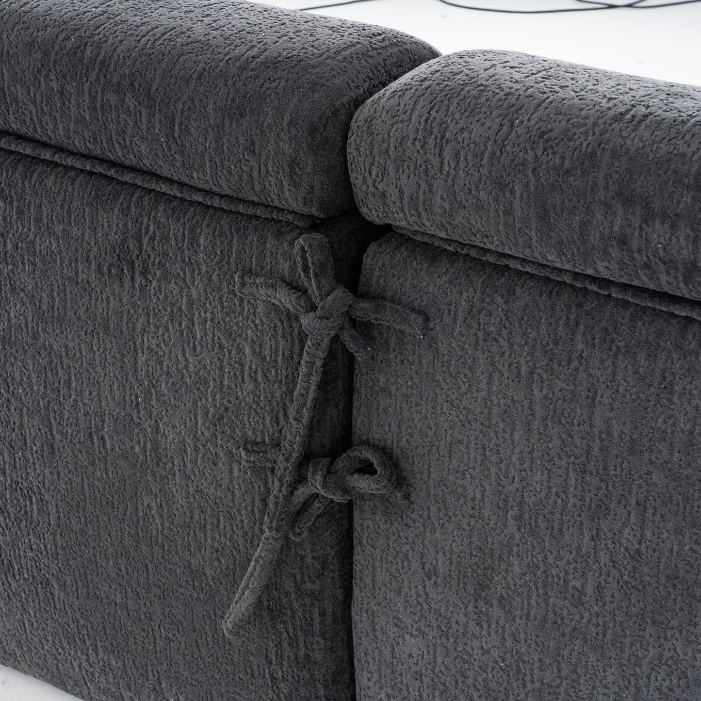 NEW LY-029 Gray 4-Seater Wood Grain Chenille Fabric Full Sponge Compression Sofa with 2 Pillows