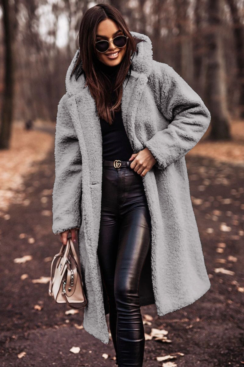 New Autumn Winter Fashion Elegant Long Coat Woman Plush Warm Faux Fleece Coat Women Teddy Jacket Female Teddy Coat Outwear Ladies