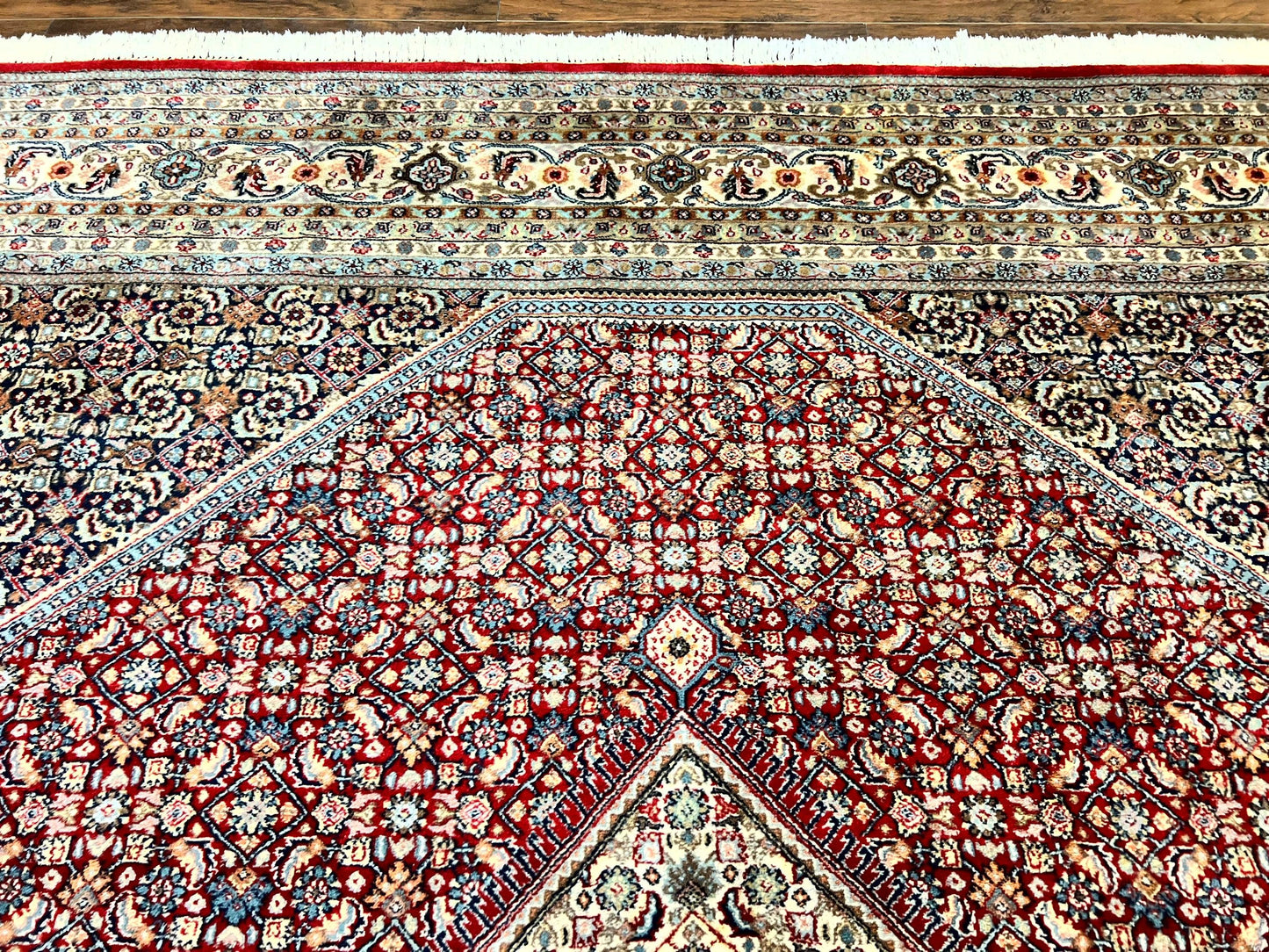 USED Square Indo Persian Bidjar Rug 10x10, Red, Handmade Vintage Wool Carpet