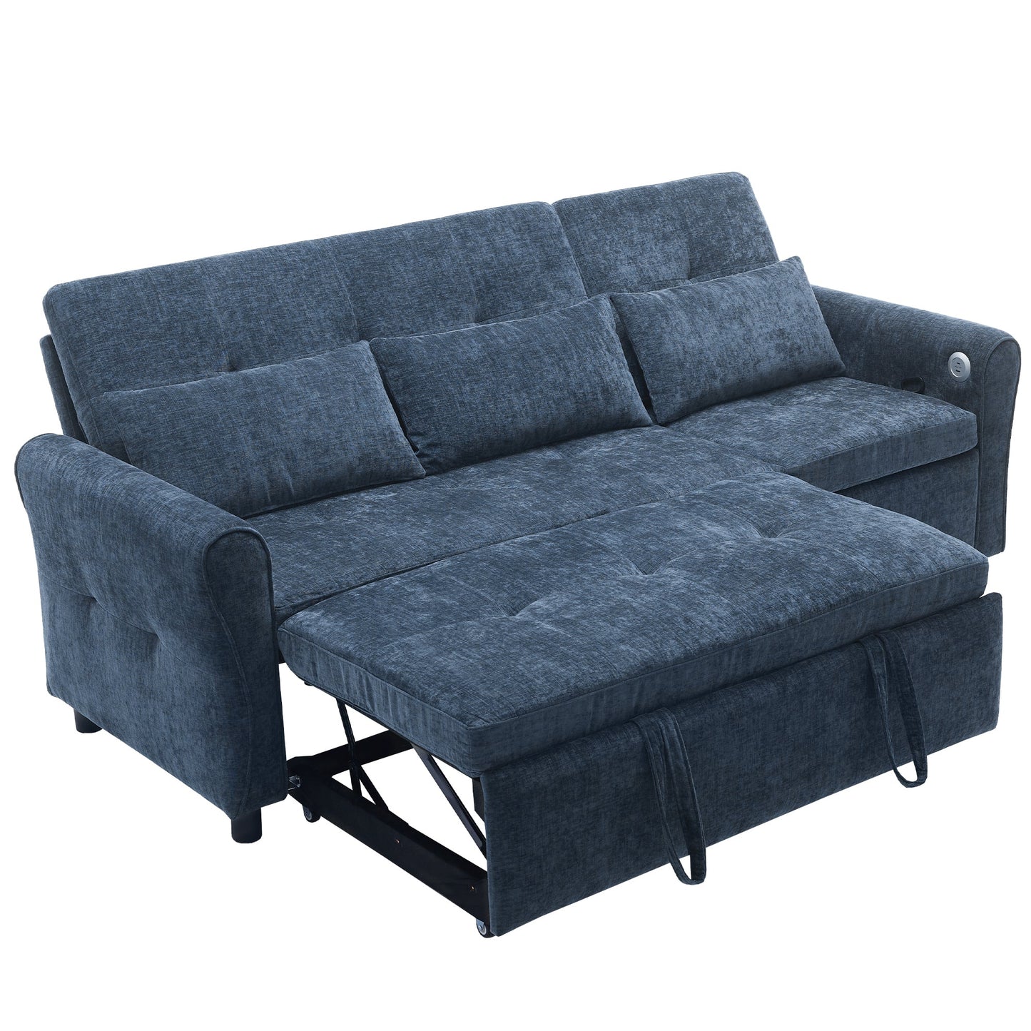 NEW 2-in-1 Sofa 82' Three-seater Sofa with Sofa Bed and Reversible Recliner, Blue Chenille