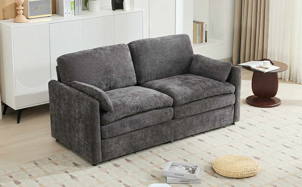 NEW Gray Premium Chenille Fabric Upholstered Rolled Arm Loveseat with Lumbar Pillow