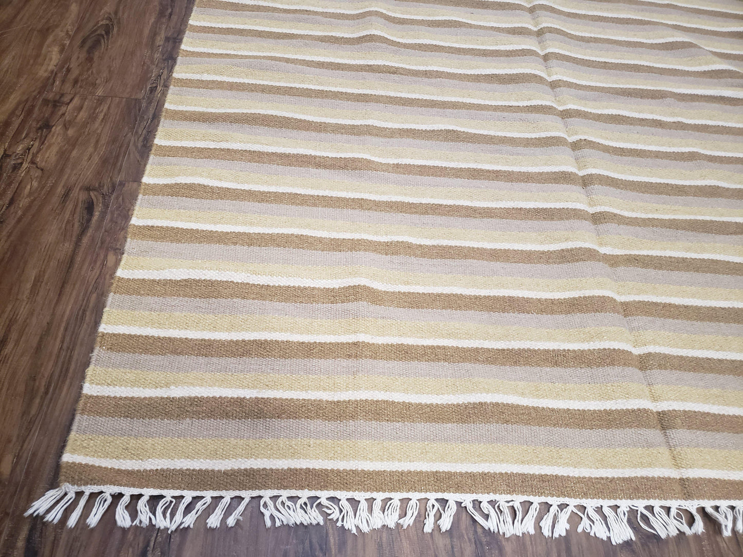 USED New Indian Striped Blanket, Multicolor Earthern Tones Kilim Rug, Wool Handmade South American Style Blanket, Queen Sized Bedspread 5x8 - 6x8