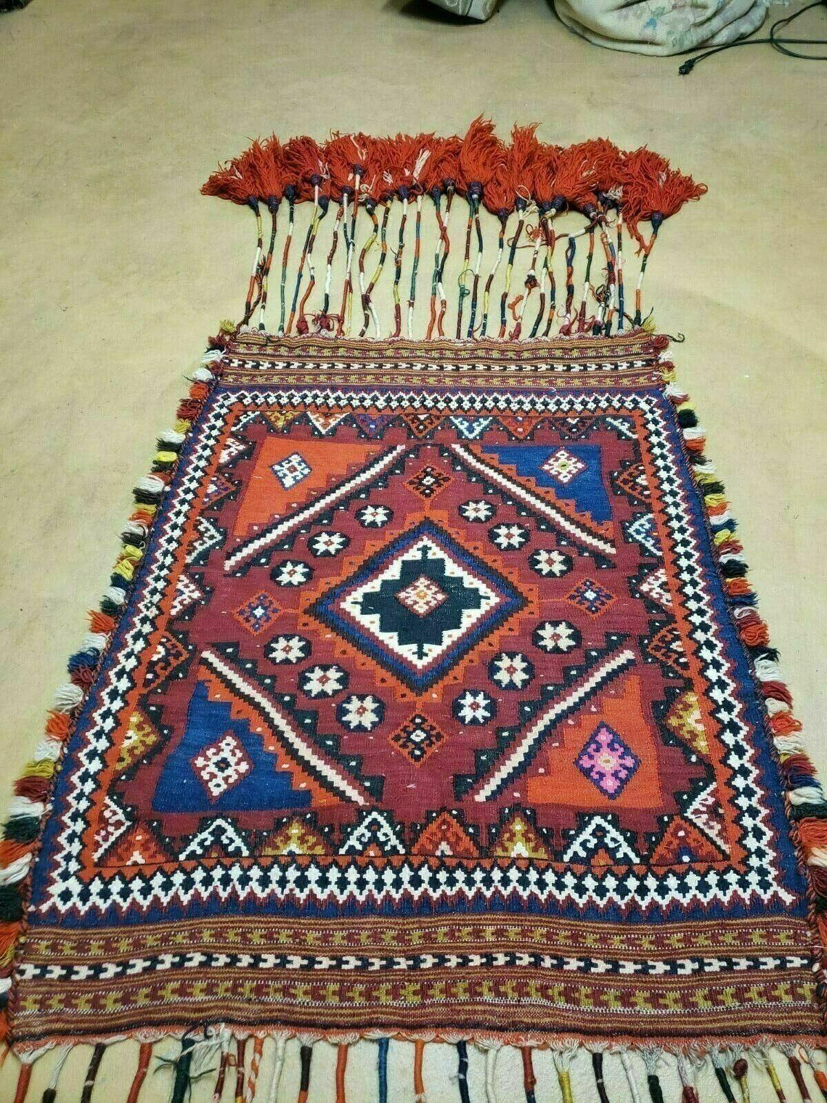 USED 3' X 4' Antique Handmade Turkish Wool Kilim Rug Decorative Seat Cover