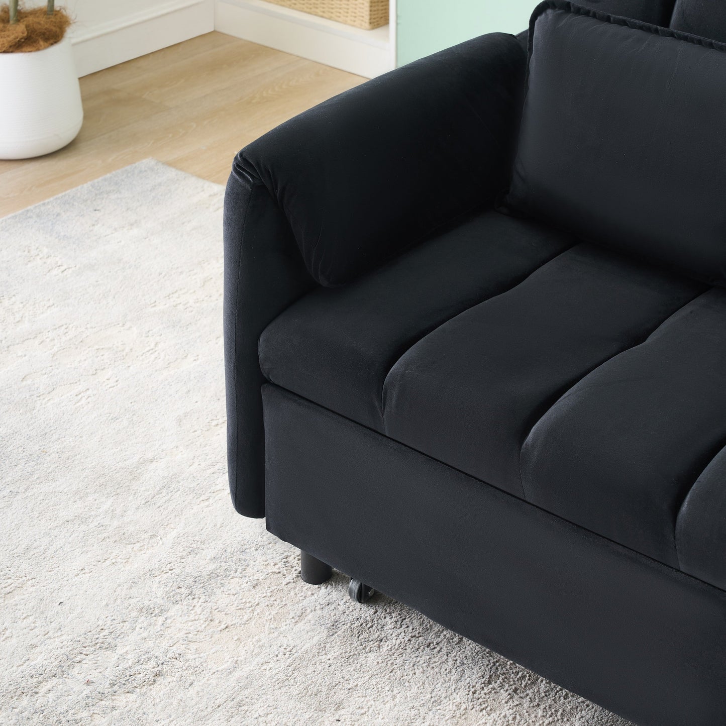 NEW 52' Black modern velvet pull-out bed, small love seat