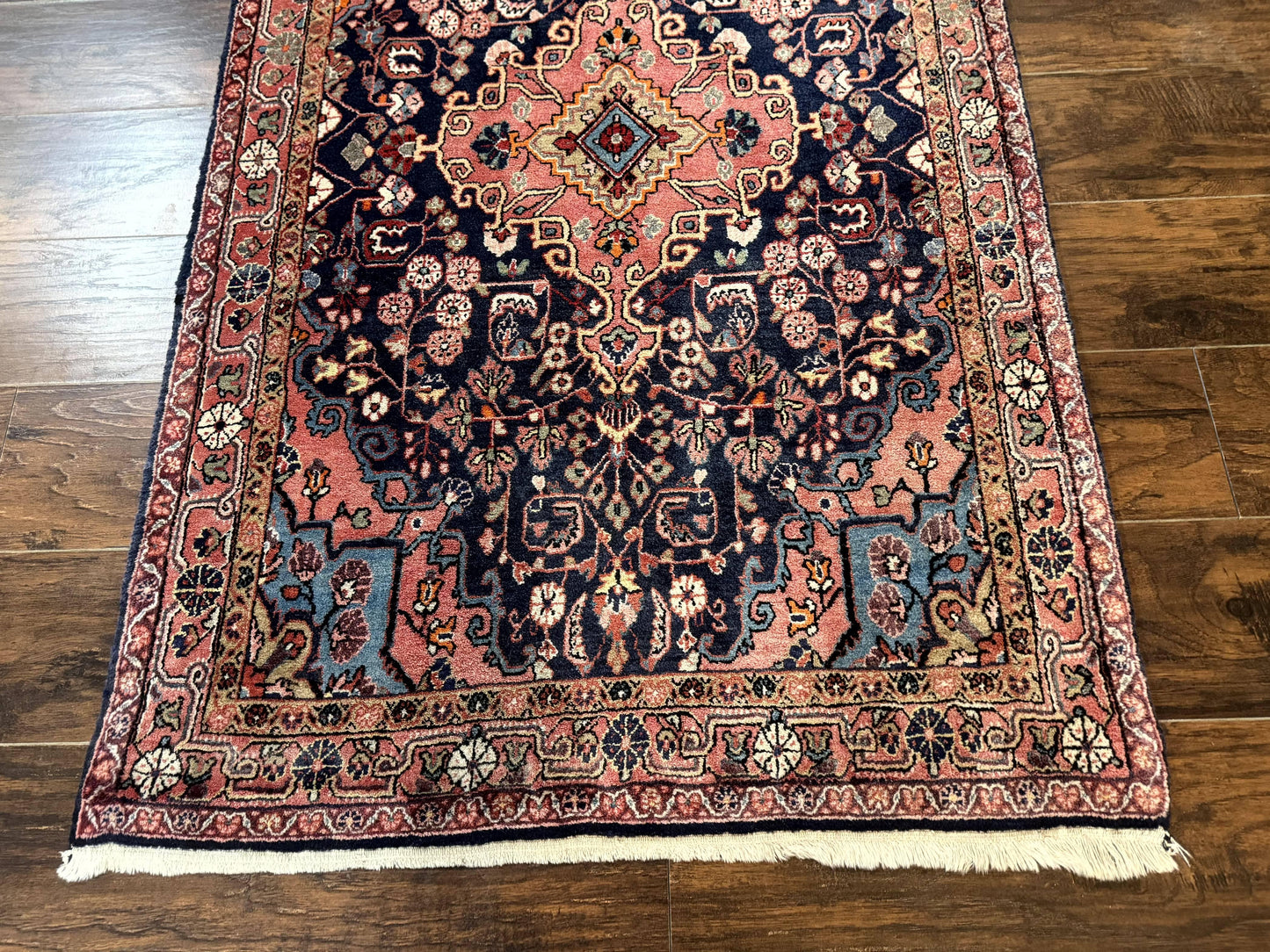USED Persian Rug 3x5, Jozan Sarouk Rug, Navy Blue and Coral, Medallion Rug, Semi Antique