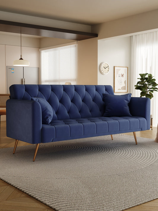 NEW 71-inch convertible love seat sofa, American retro blue velvet material, suitable for small living room, bedroom, office