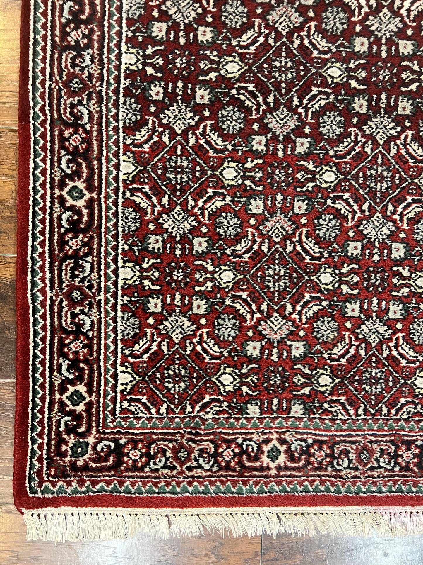 USED Indo Persian Runner Rug 2.7 x 8, Wool Hand Knotted Vintage Carpet, Red Black, Herati Allover Pattern, Oriental Runner, Rug for Hallway