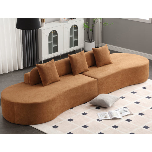 NEW  Modern curved combination sofa, terrycloth fabric sofa, minimalist sofa in living room, apartment, no assembly required, three pillows,Browm