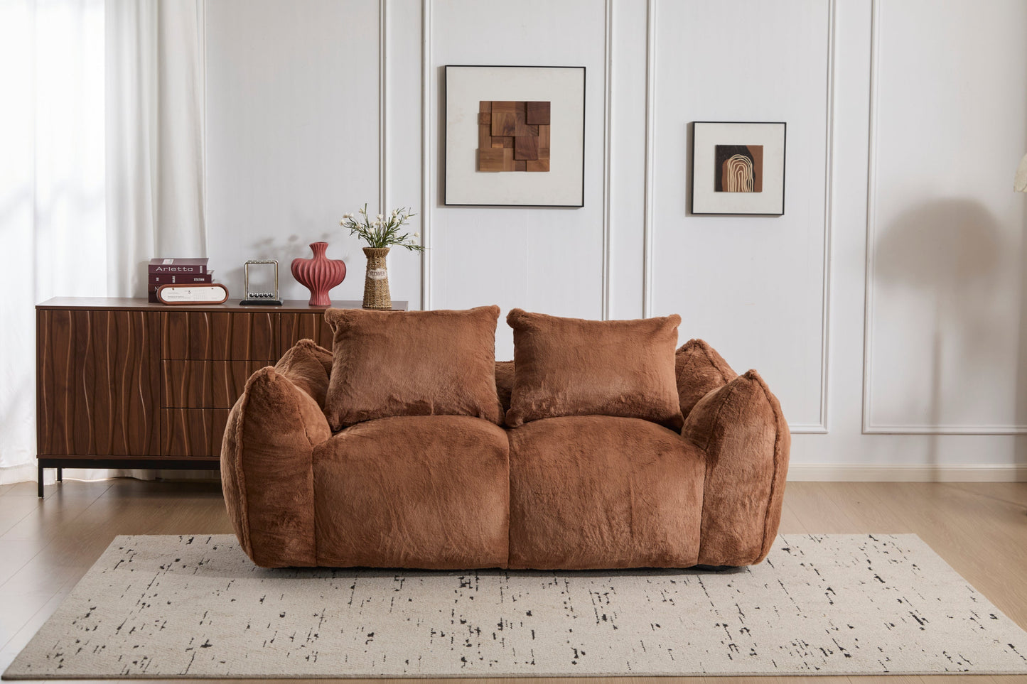 NEW Adult Brown Ultra Soft Fluffy Loveseat Giant Bean Bag Sofa Oversized Chase Lounge Chair with Pillows