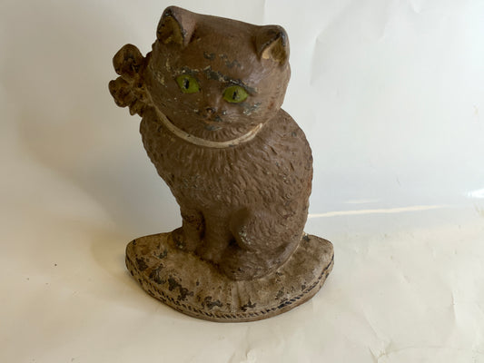 Vintage Hubley Cast Iron Cat With Bow Art Statue Sculpture Doorstop