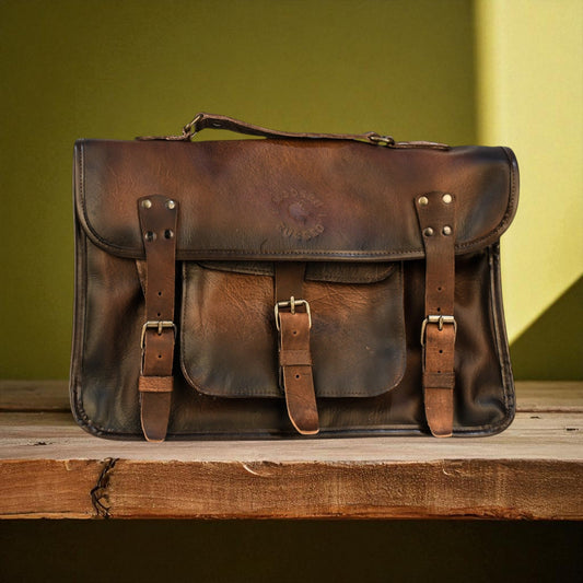 NEW Bovine Leather Twin Strap Laptop Bag - Brown