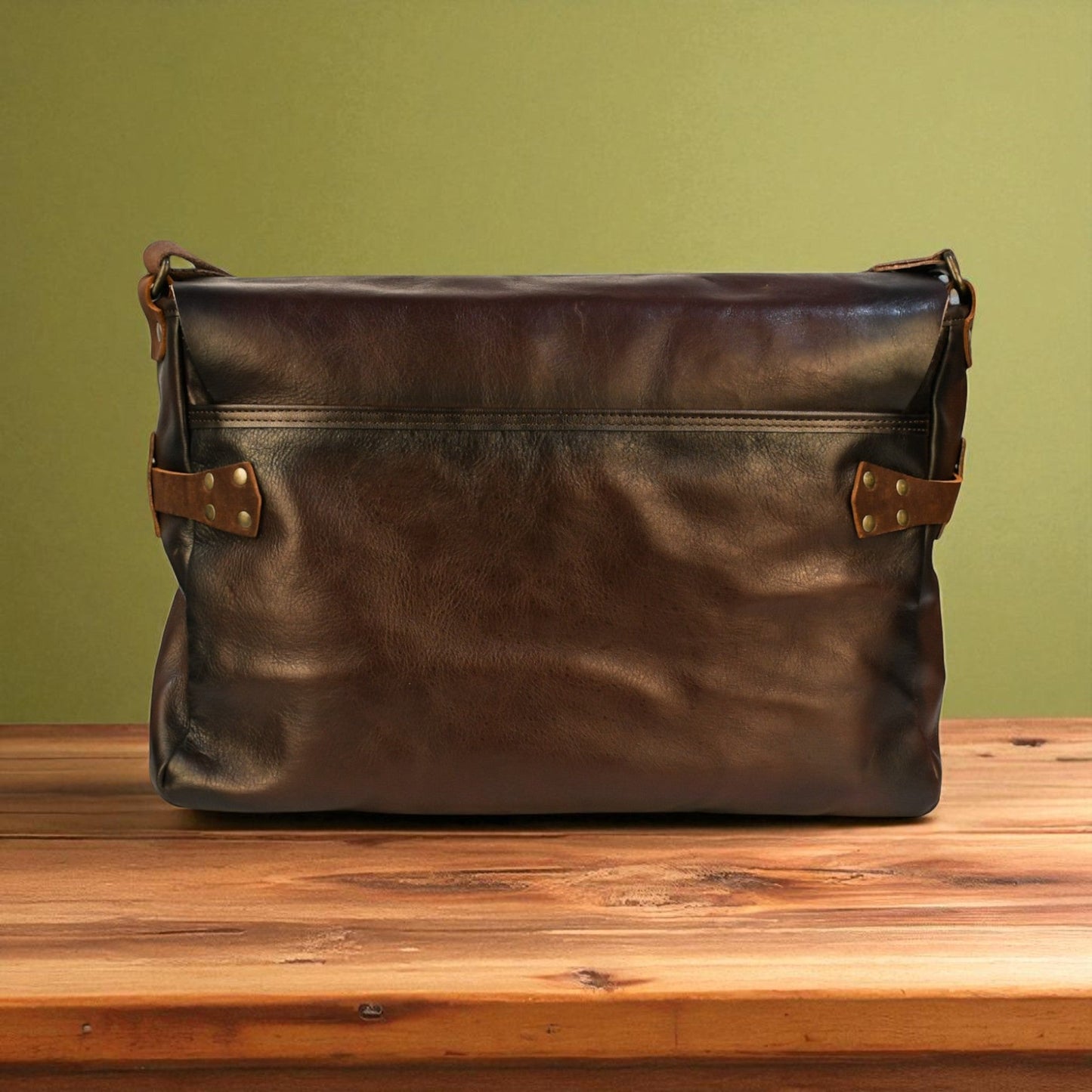 NEW Bovine Leather Buckled Messenger Bag - Brown