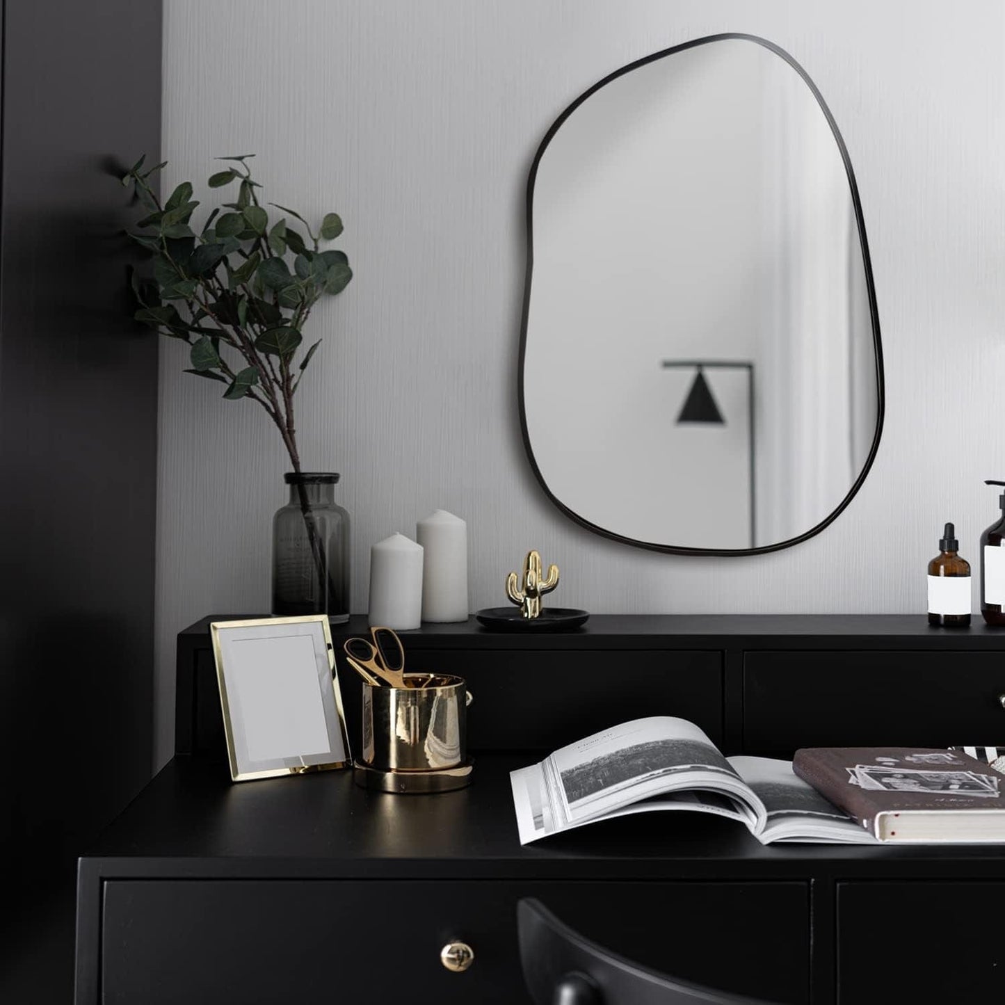 NEW Modern Asymmetrical Wall Mirror – Squiggly MDF Wood Artistic Design